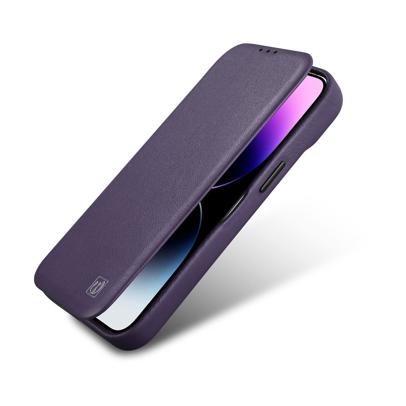 iCarer CE Folio-etui i læder til iPhone 14 Plus, Magnetisk, MagSafe, Mørk lilla (WMI14220715-DP)
