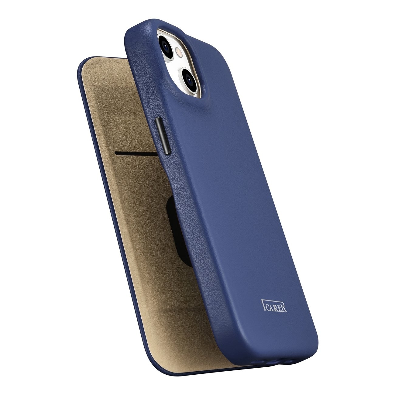 iCarer CE Premium Folio-etui i skinn iPhone 14 Plus Magnetisk flip MagSafe Blue (WMI14220715-BU)