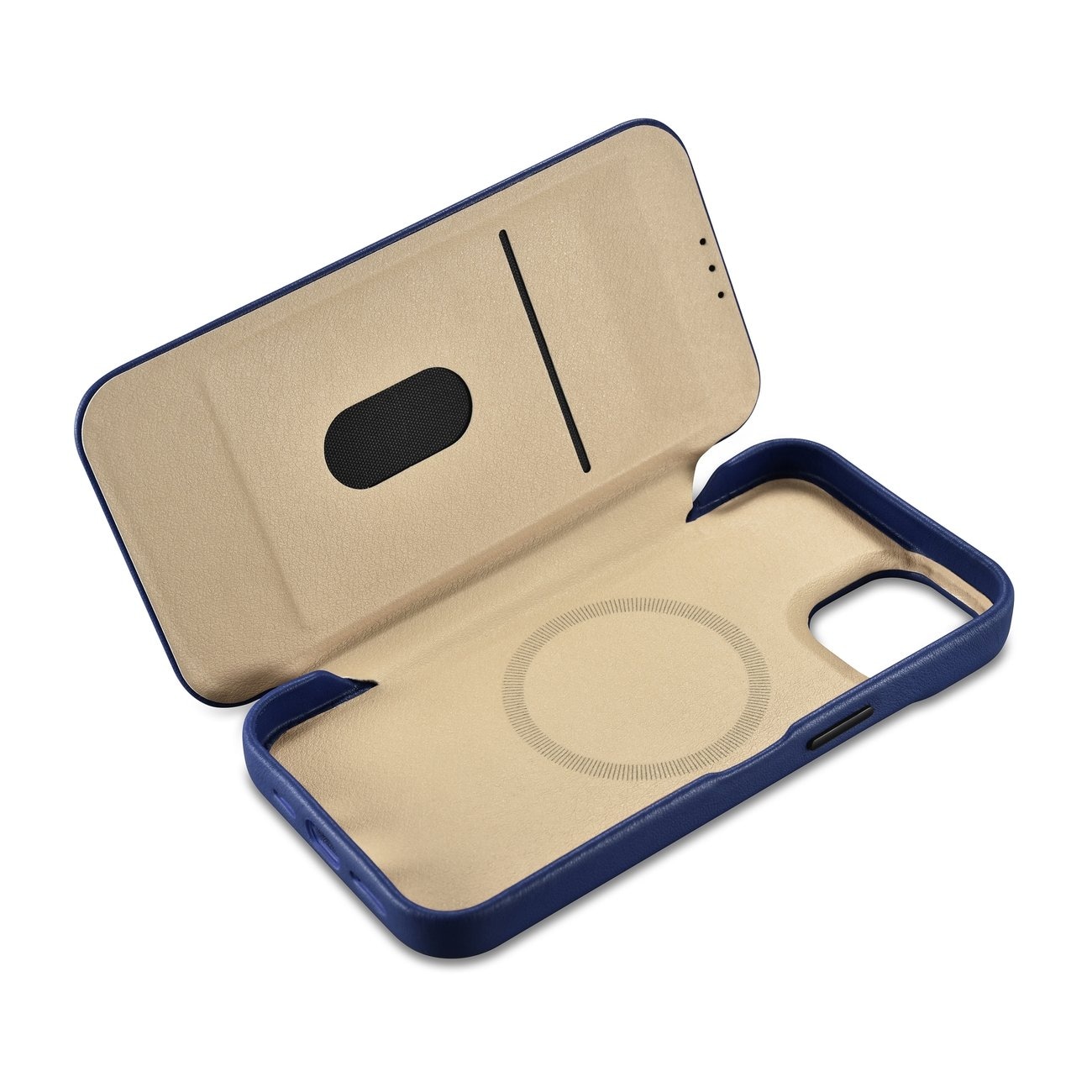 iCarer CE Premium Folio-etui i skinn iPhone 14 Plus Magnetisk flip MagSafe Blue (WMI14220715-BU)