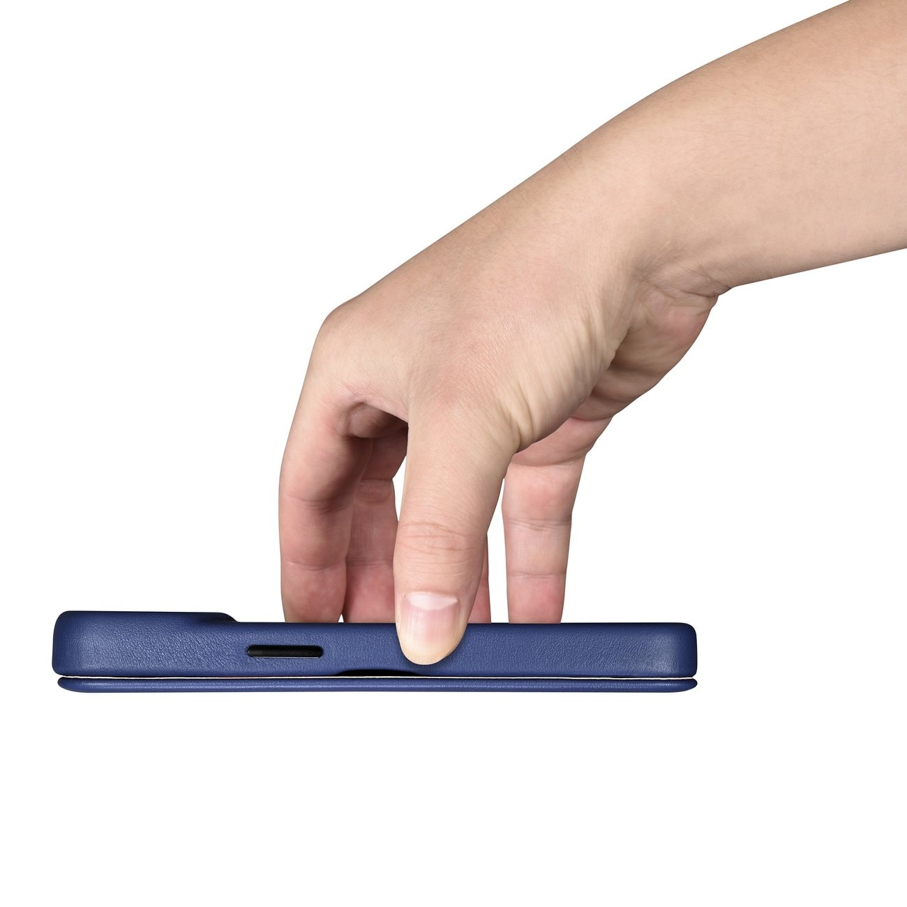 iCarer CE Premium Folio-etui i skinn iPhone 14 Plus Magnetisk flip MagSafe Blue (WMI14220715-BU)