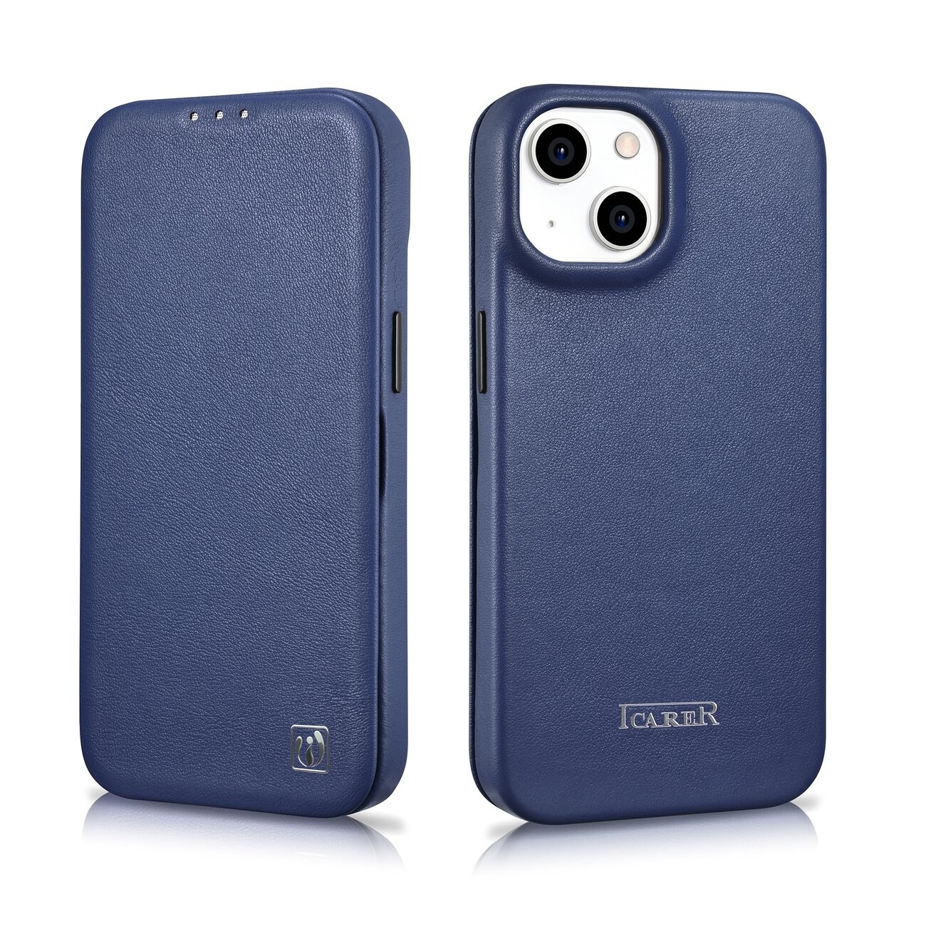 iCarer CE Premium Folio-etui i skinn iPhone 14 Plus Magnetisk flip MagSafe Blue (WMI14220715-BU)