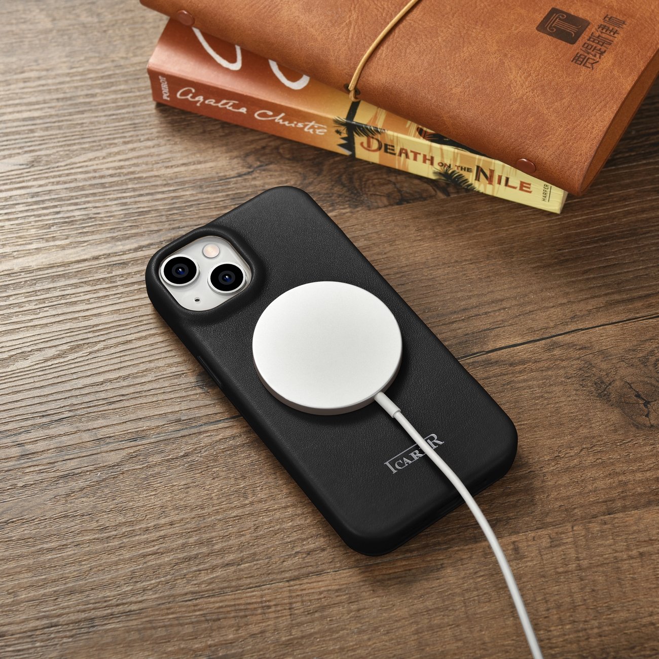 iCarer CE Premium Leather Folio Case for iPhone 14 Plus MagSafe - Black Magnetisk Flip Case
