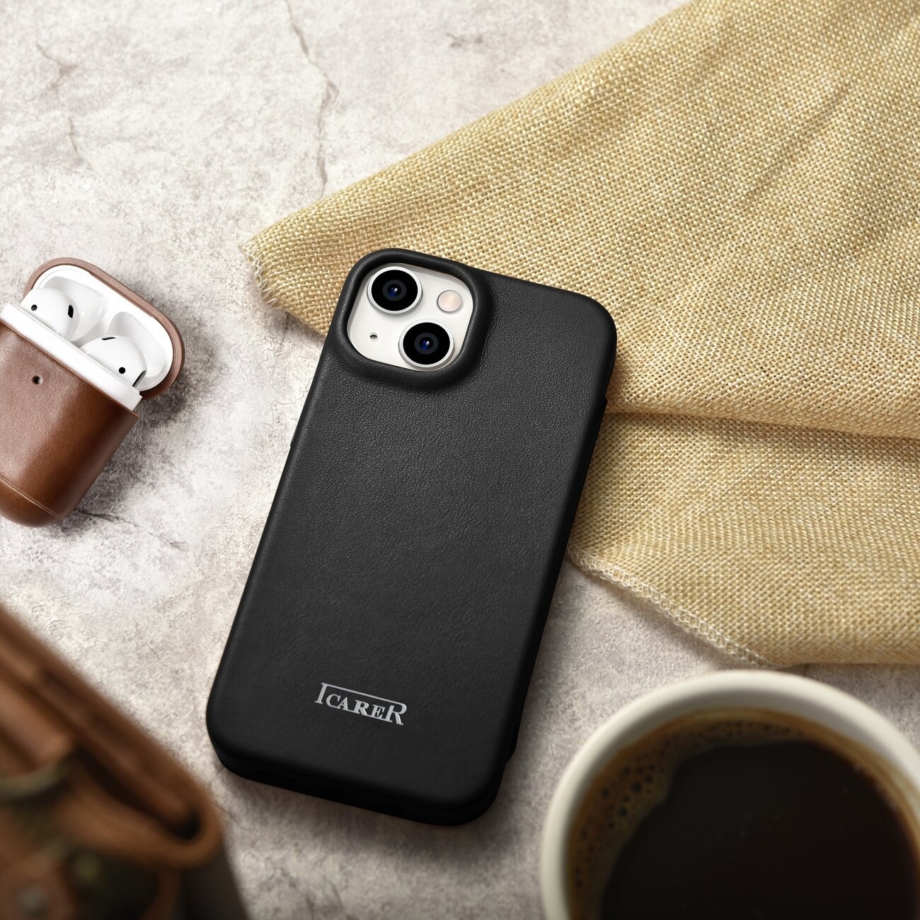 iCarer CE Premium Leather Folio Case for iPhone 14 Plus MagSafe - Black Magnetisk Flip Case