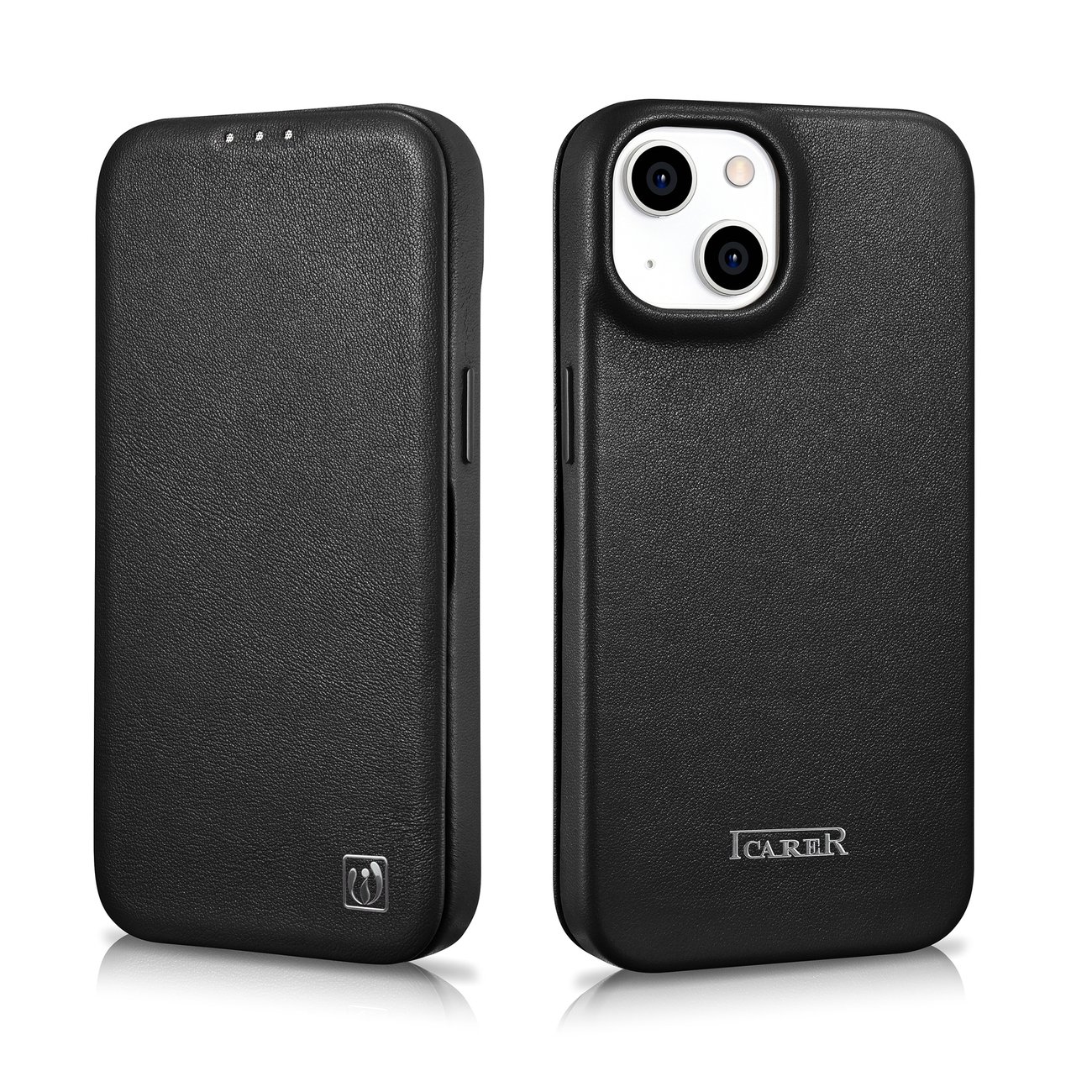 iCarer CE Premium Leather Folio Case for iPhone 14 Plus MagSafe - Black Magnetisk Flip Case