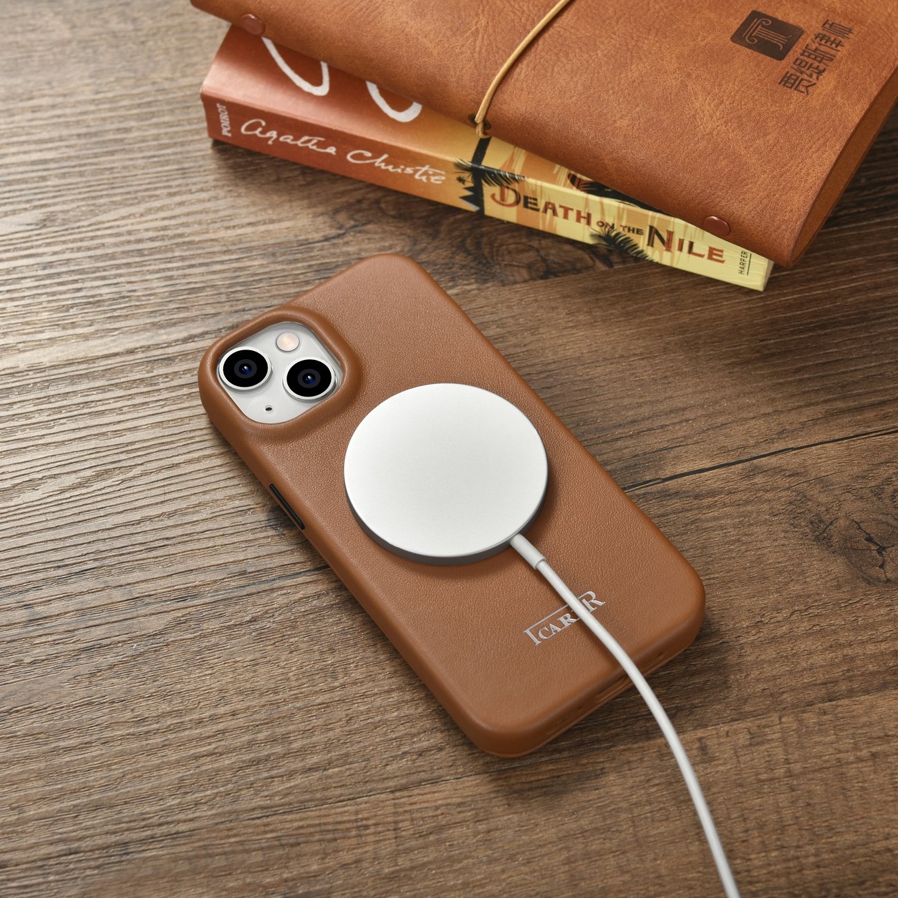 iCarer CE Premium Magnetisk folio-etui i lær til iPhone 14 Plus MagSafe Brown (WMI14220715-BN)