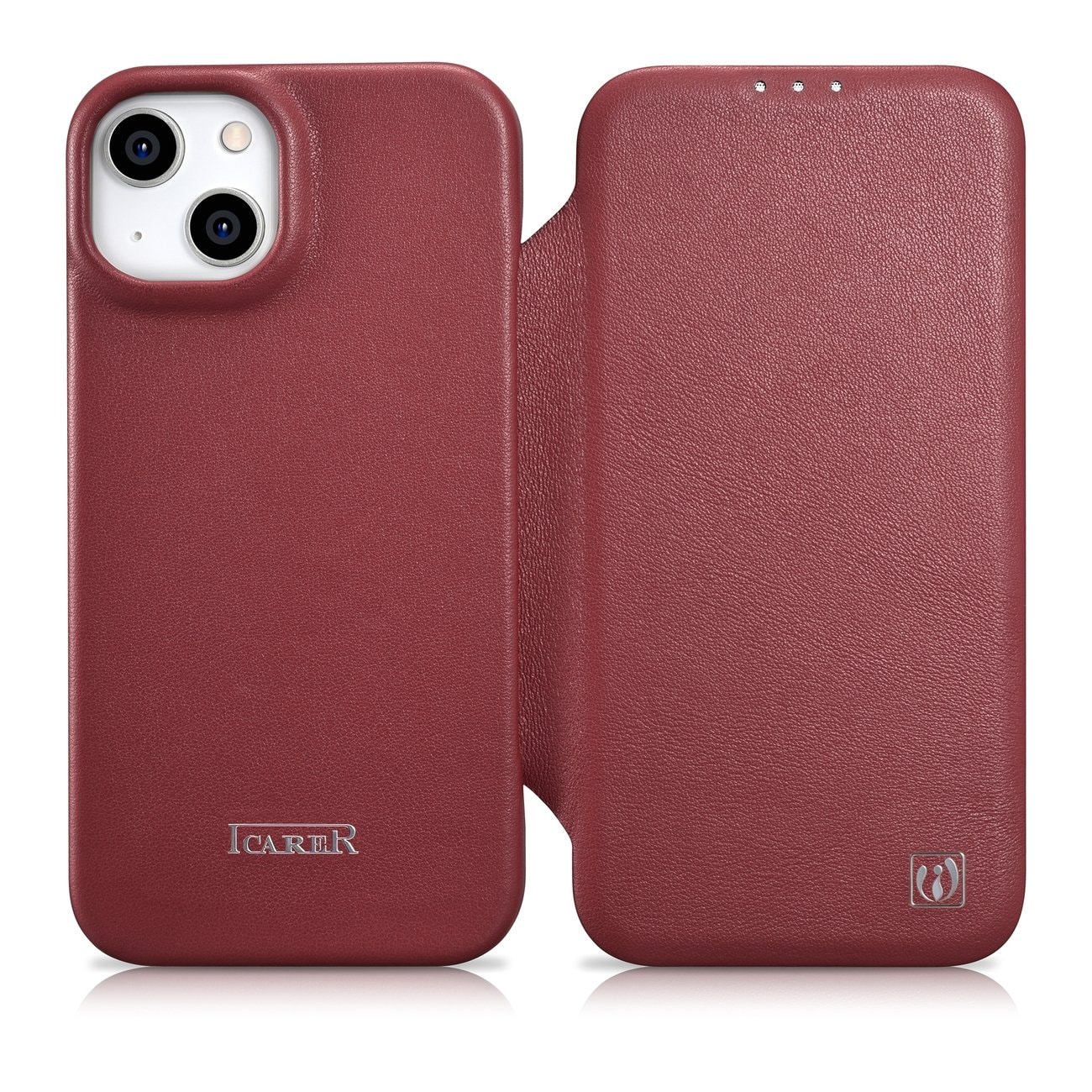 iCarer CE Premium Folio iPhone 14 Plus Magnetisk flip-etui i skinn MagSafe Red (WMI14220715-RD)