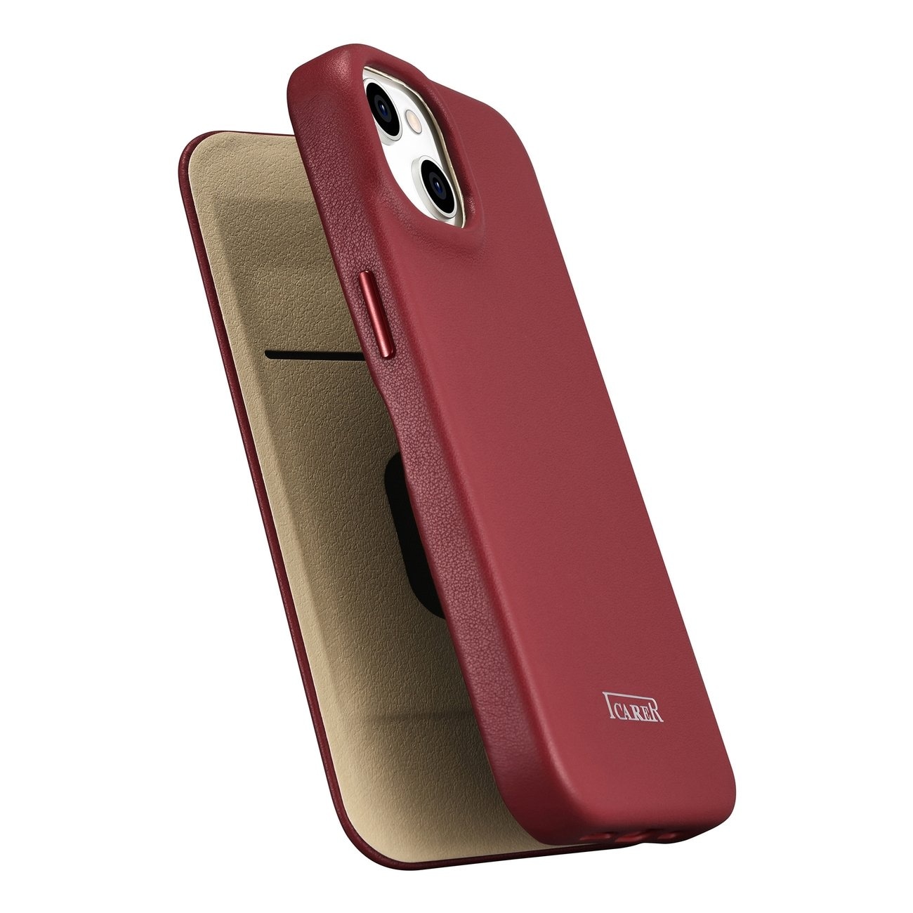 iCarer CE Premium Folio iPhone 14 Plus Magnetisk flip-etui i skinn MagSafe Red (WMI14220715-RD)