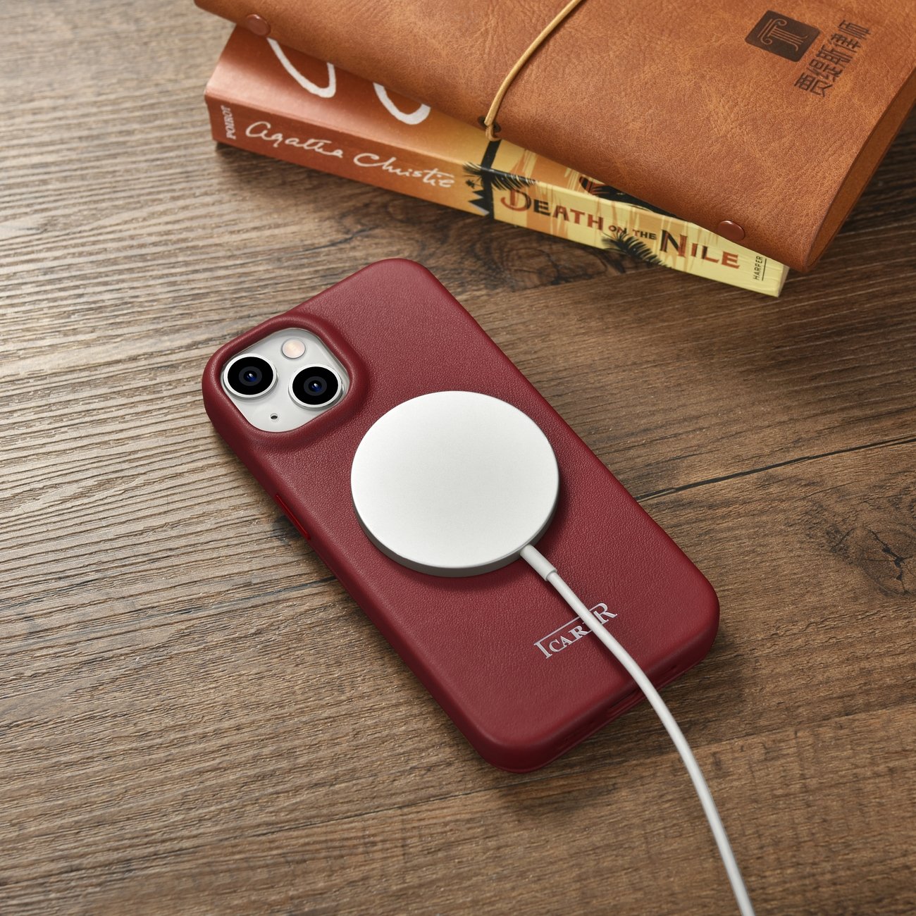 iCarer CE Premium Folio iPhone 14 Plus Magnetisk flip-etui i skinn MagSafe Red (WMI14220715-RD)