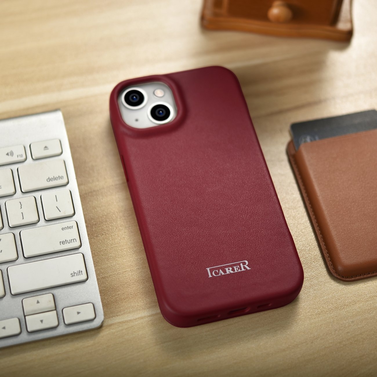 iCarer CE Premium Folio iPhone 14 Plus Magnetisk flip-etui i skinn MagSafe Red (WMI14220715-RD)