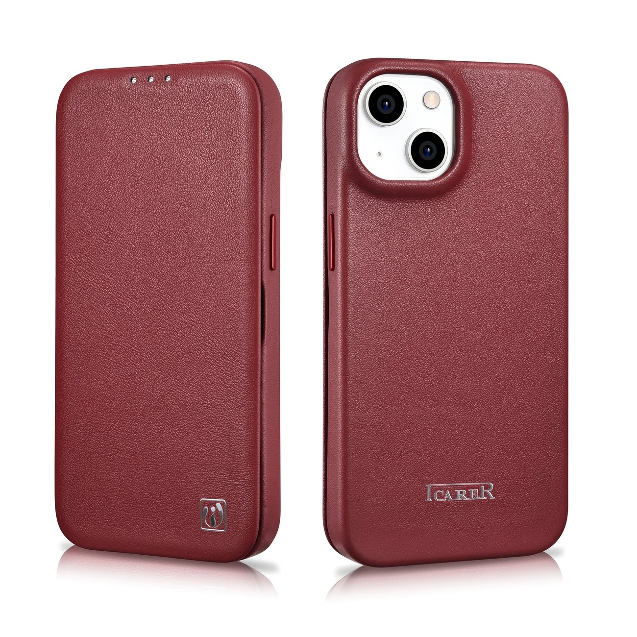 iCarer CE Premium Folio iPhone 14 Plus Magnetisk flip-etui i skinn MagSafe Red (WMI14220715-RD)