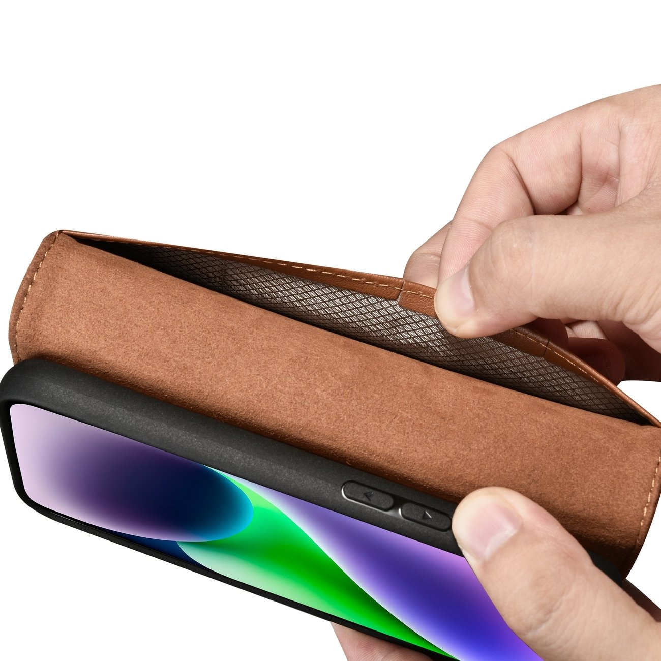 iCarer lommebokveske 2in1-deksel iPhone 14 Plus Anti-RFID flip-etui i lær Brun (WMI14220727-BN)