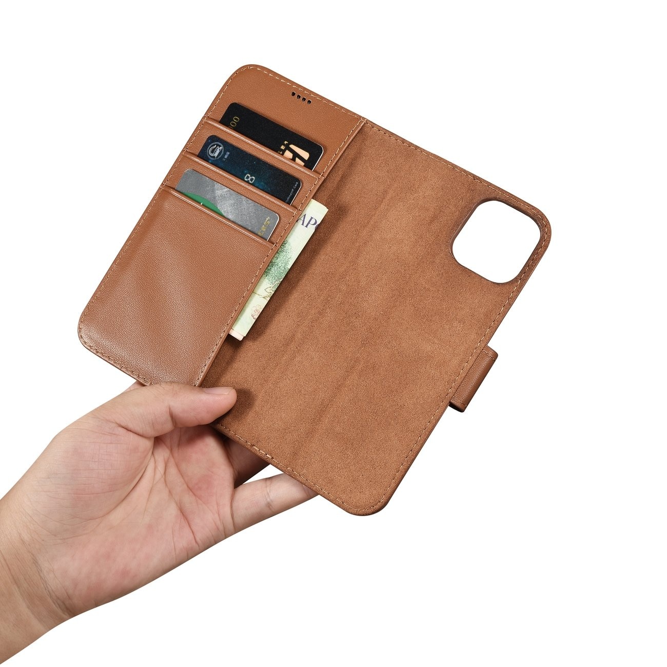 iCarer lommebokveske 2in1-deksel iPhone 14 Plus Anti-RFID flip-etui i lær Brun (WMI14220727-BN)