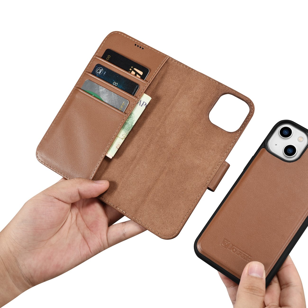 iCarer lommebokveske 2in1-deksel iPhone 14 Plus Anti-RFID flip-etui i lær Brun (WMI14220727-BN)