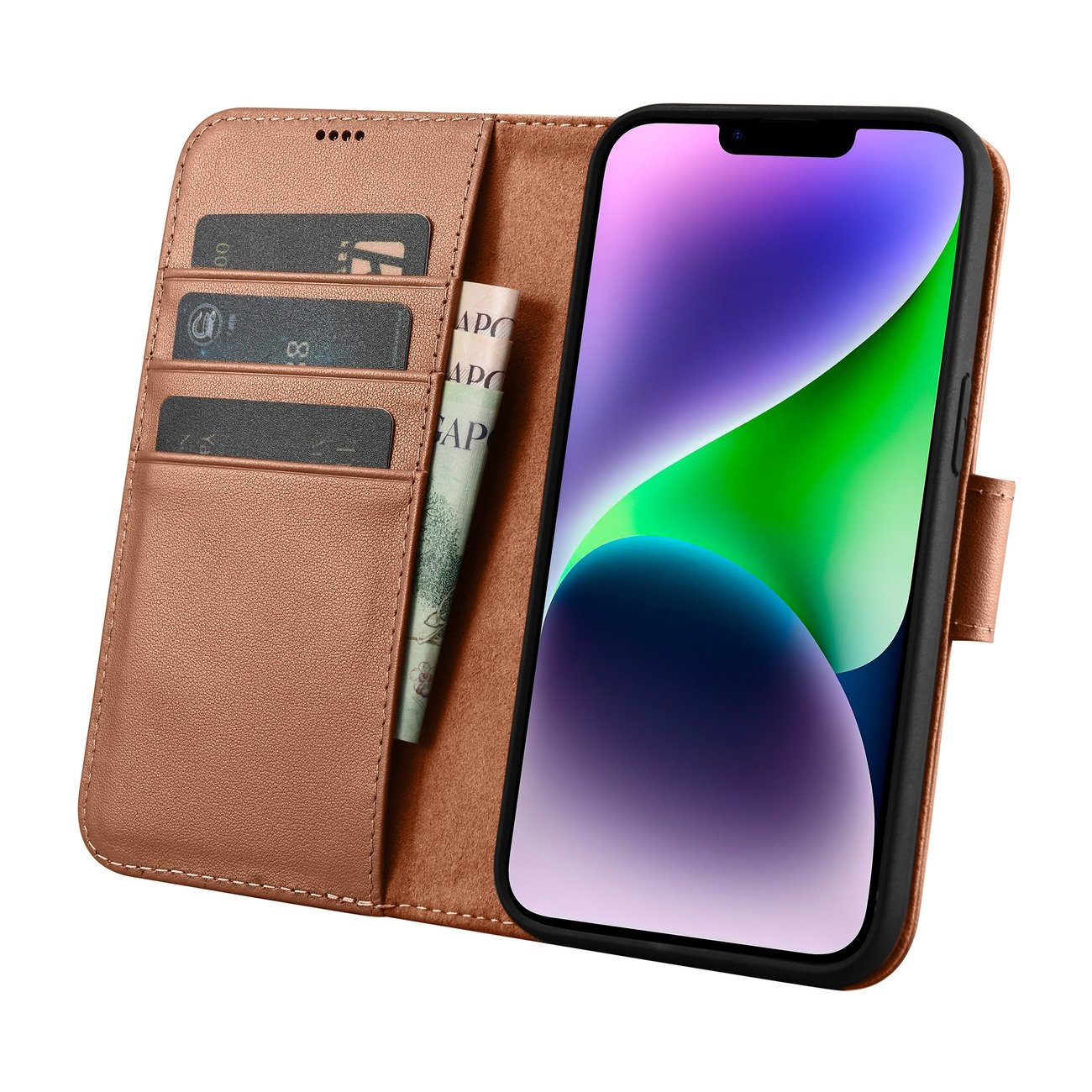 iCarer lommebokveske 2in1-deksel iPhone 14 Plus Anti-RFID flip-etui i lær Brun (WMI14220727-BN)