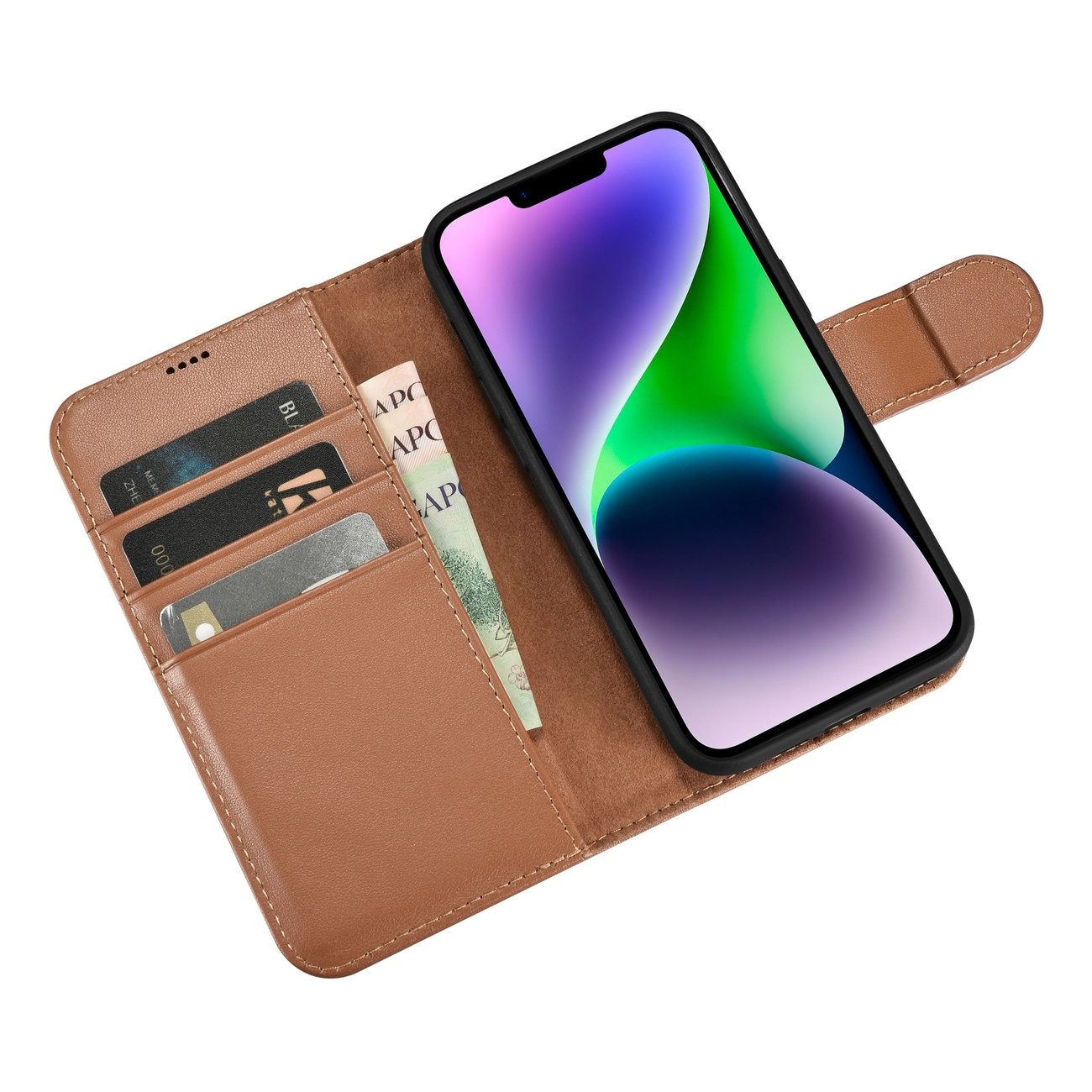 iCarer lommebokveske 2in1-deksel iPhone 14 Plus Anti-RFID flip-etui i lær Brun (WMI14220727-BN)