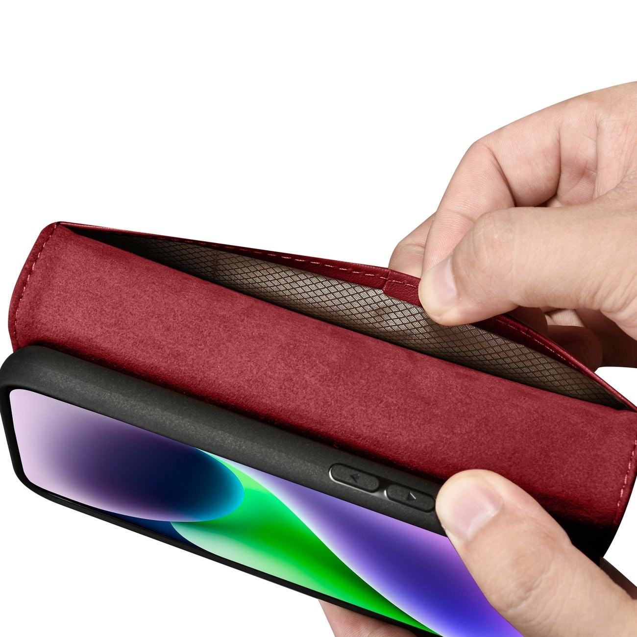 iCarer lommebokveske 2in1-deksel iPhone 14 Plus Anti-RFID flippdeksel i skinn rød (WMI14220727-RD)
