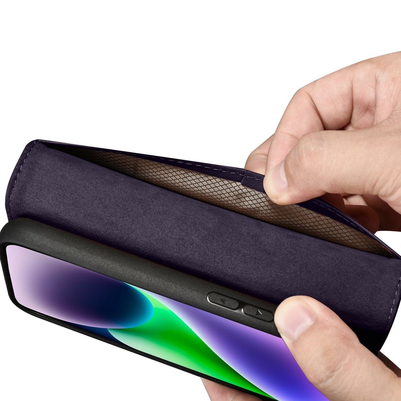iCarer 2-in-1 lommebokdeksel til iPhone 14 Plus, anti-RFID, skinn, mørk lilla (WMI14220727-DP)
