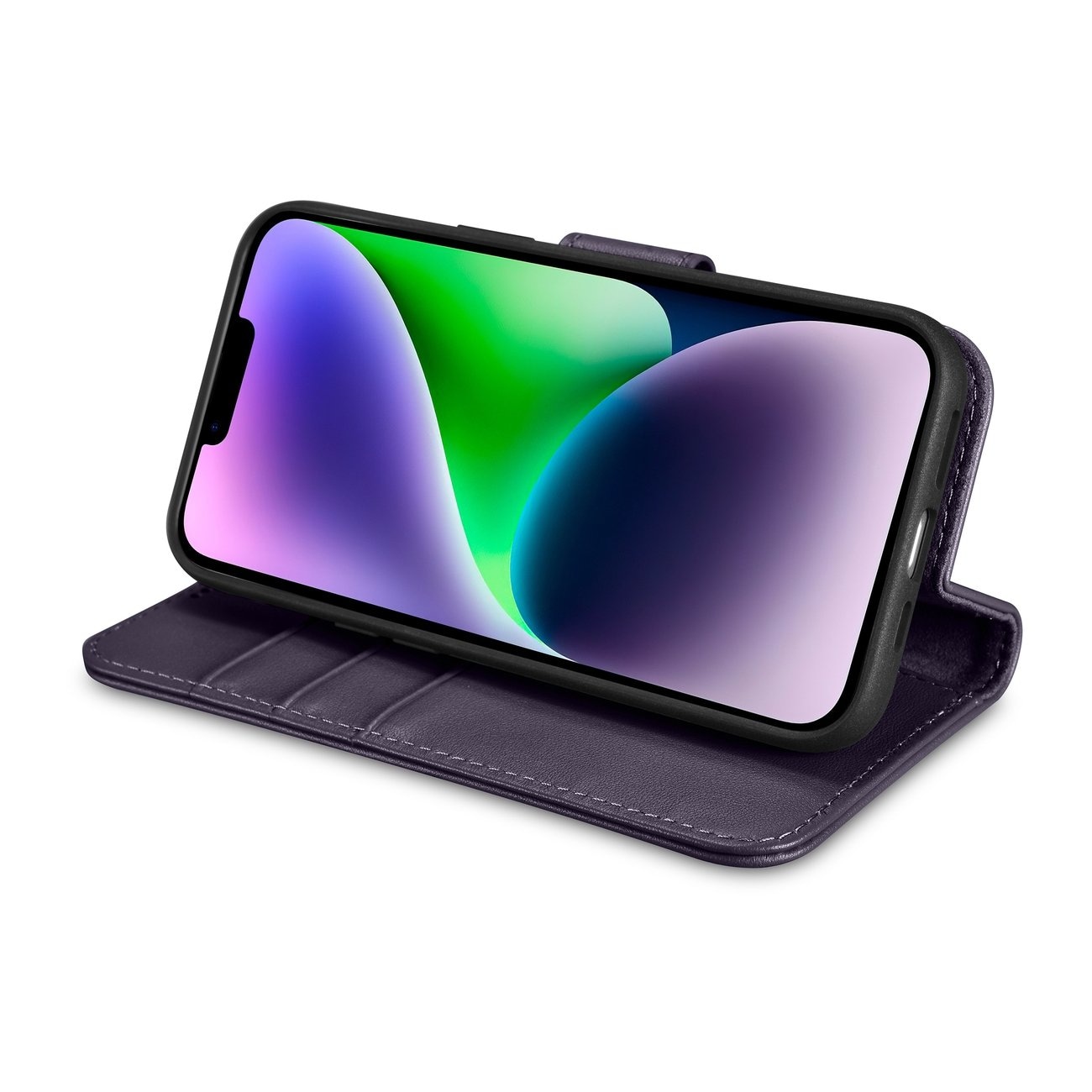 iCarer 2-in-1 lommebokdeksel til iPhone 14 Plus, anti-RFID, skinn, mørk lilla (WMI14220727-DP)
