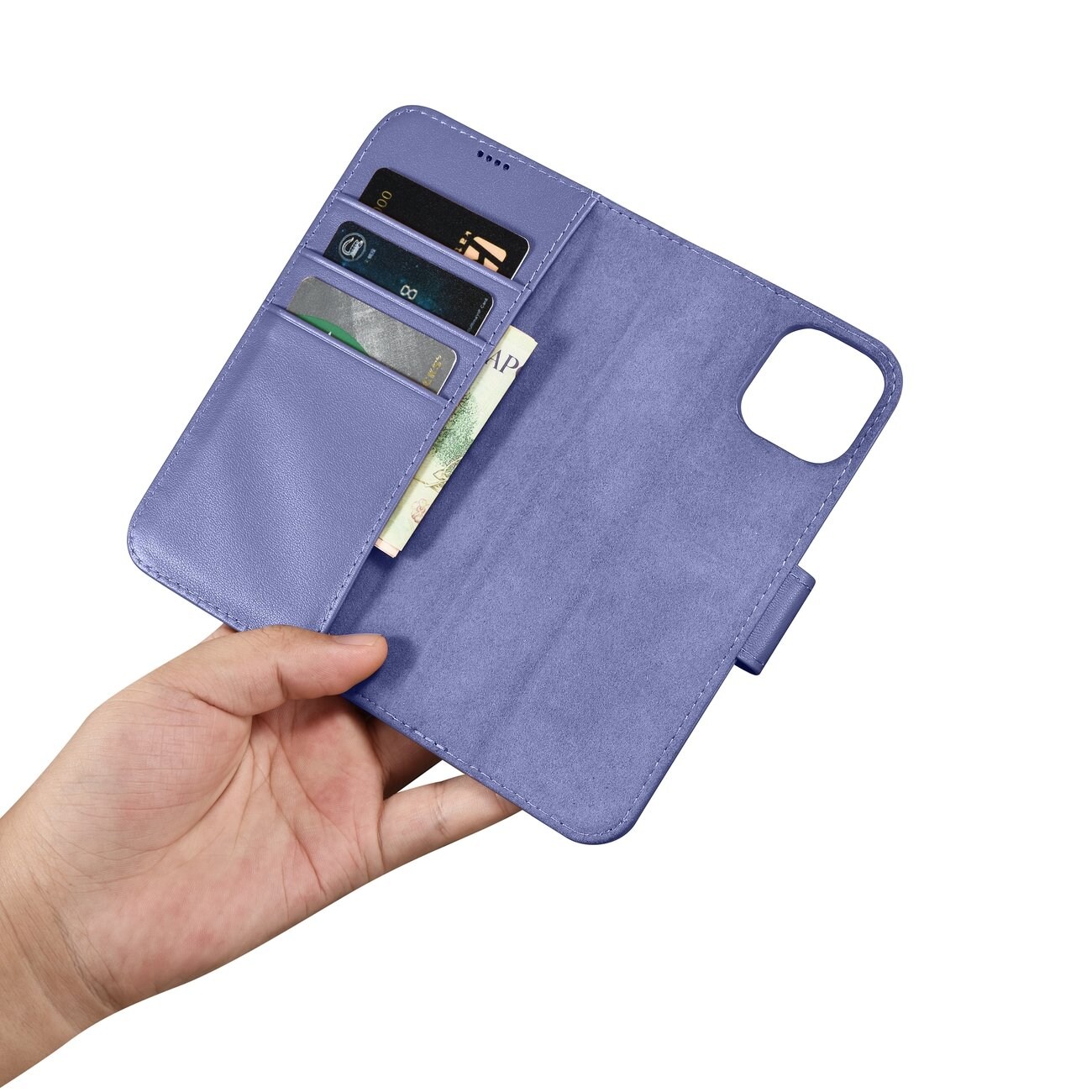 iCarer 2in1 lommebokdeksel iPhone 14 Plus Anti-RFID flip-etui skinn lys lilla (WMI14220727-LP)