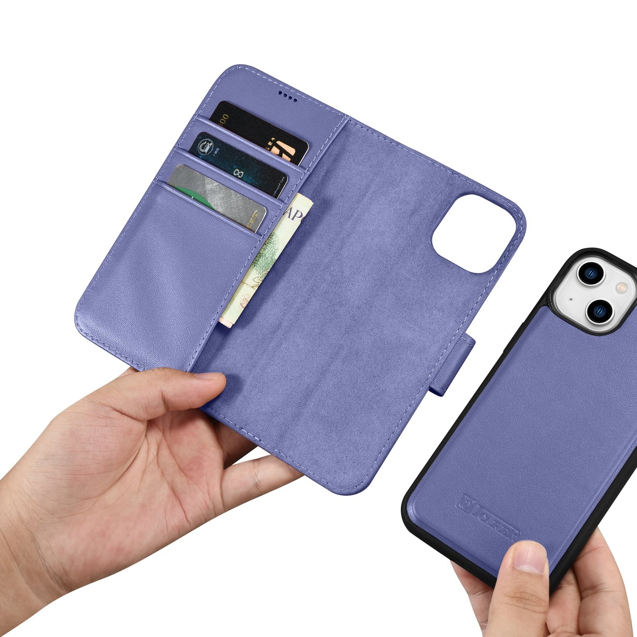 iCarer 2in1 lommebokdeksel iPhone 14 Plus Anti-RFID flip-etui skinn lys lilla (WMI14220727-LP)
