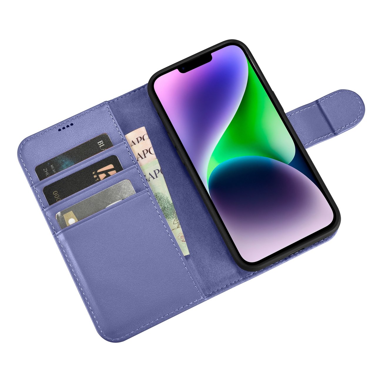 iCarer 2in1 lommebokdeksel iPhone 14 Plus Anti-RFID flip-etui skinn lys lilla (WMI14220727-LP)