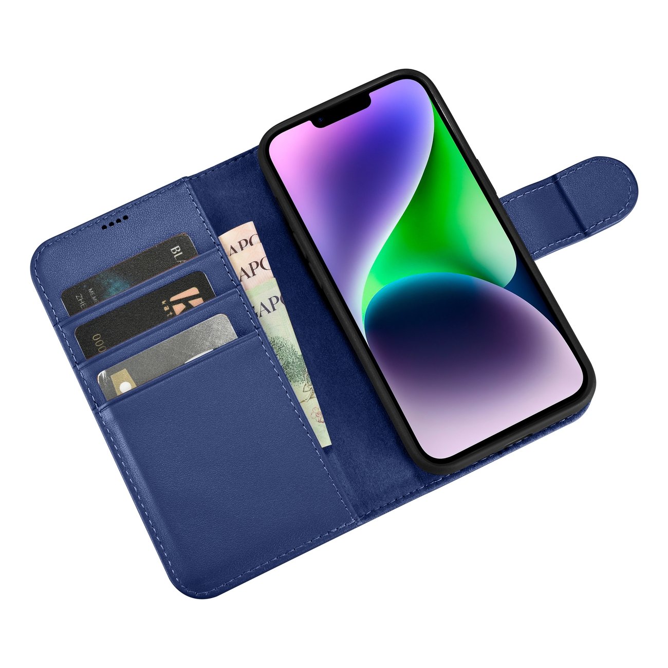 iCarer lommebokveske 2in1-deksel iPhone 14 Plus Anti-RFID flippveske i skinn blå (WMI14220727-BU)
