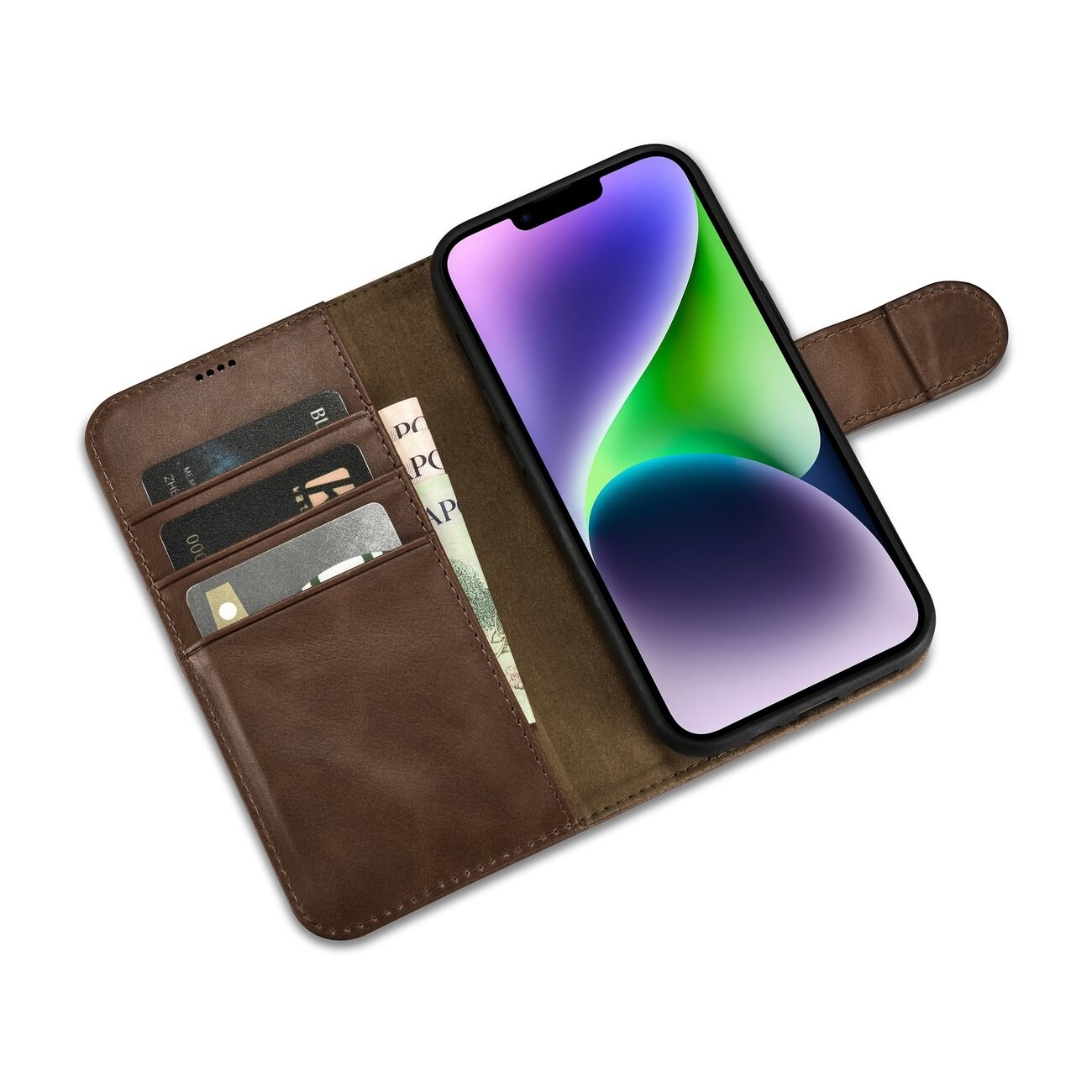 iCarer 2in1 Oil Wax Leather Wallet Case for iPhone 14 Plus, Anti-RFID, Brown (WMI14220723-BN)