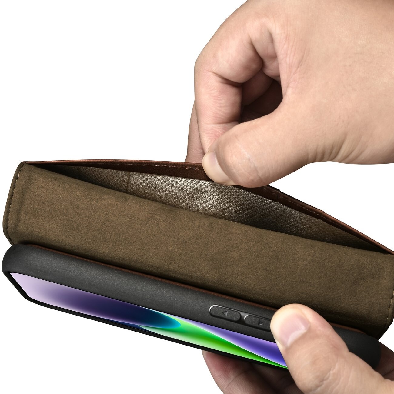 iCarer 2in1 Oil Wax Leather Wallet Case for iPhone 14 Plus, Anti-RFID, Brown (WMI14220723-BN)