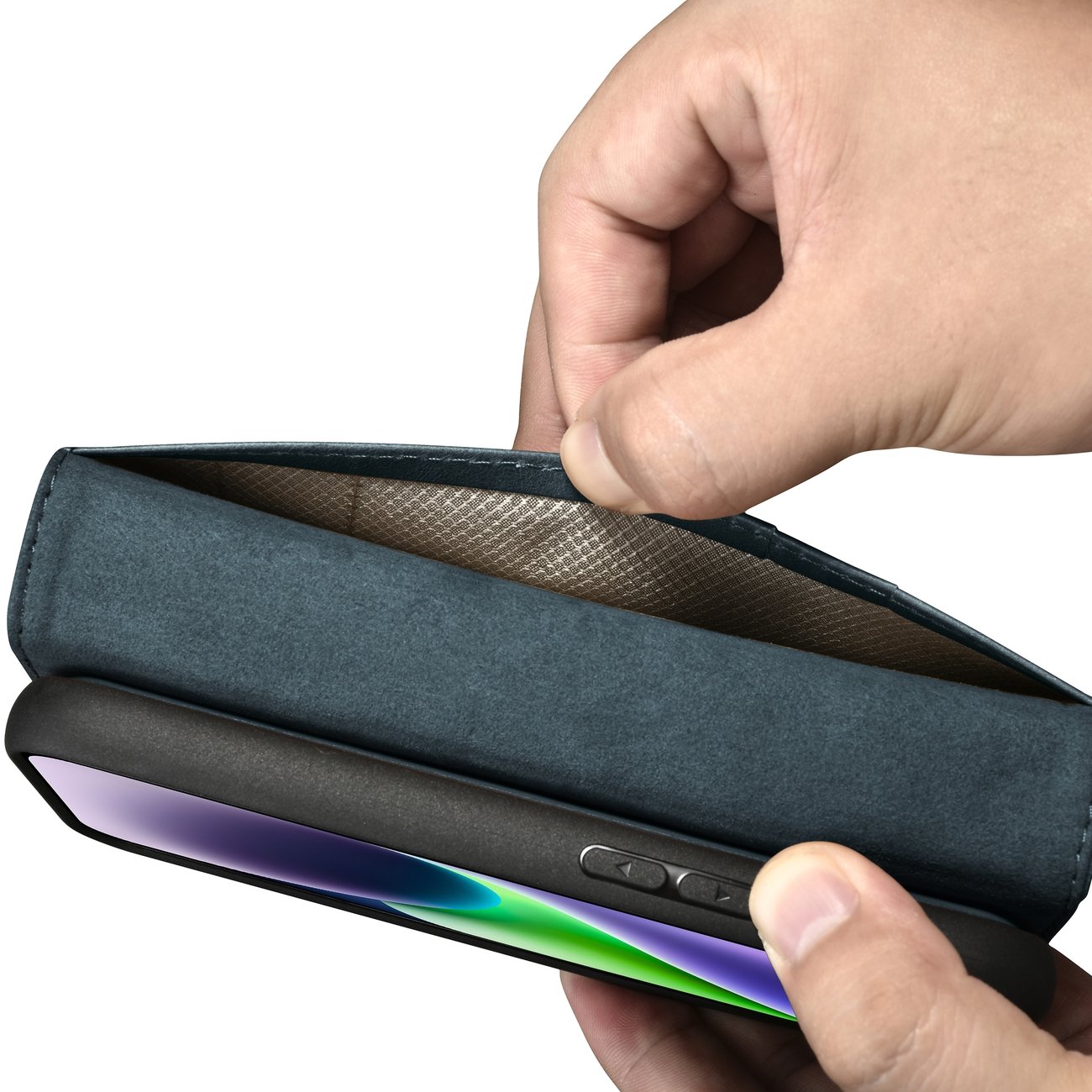 iCarer 2in1 Oil Wax Wallet Case for iPhone 14 Plus, Anti-RFID Leather Flip, Blue (WMI14220723-BU)