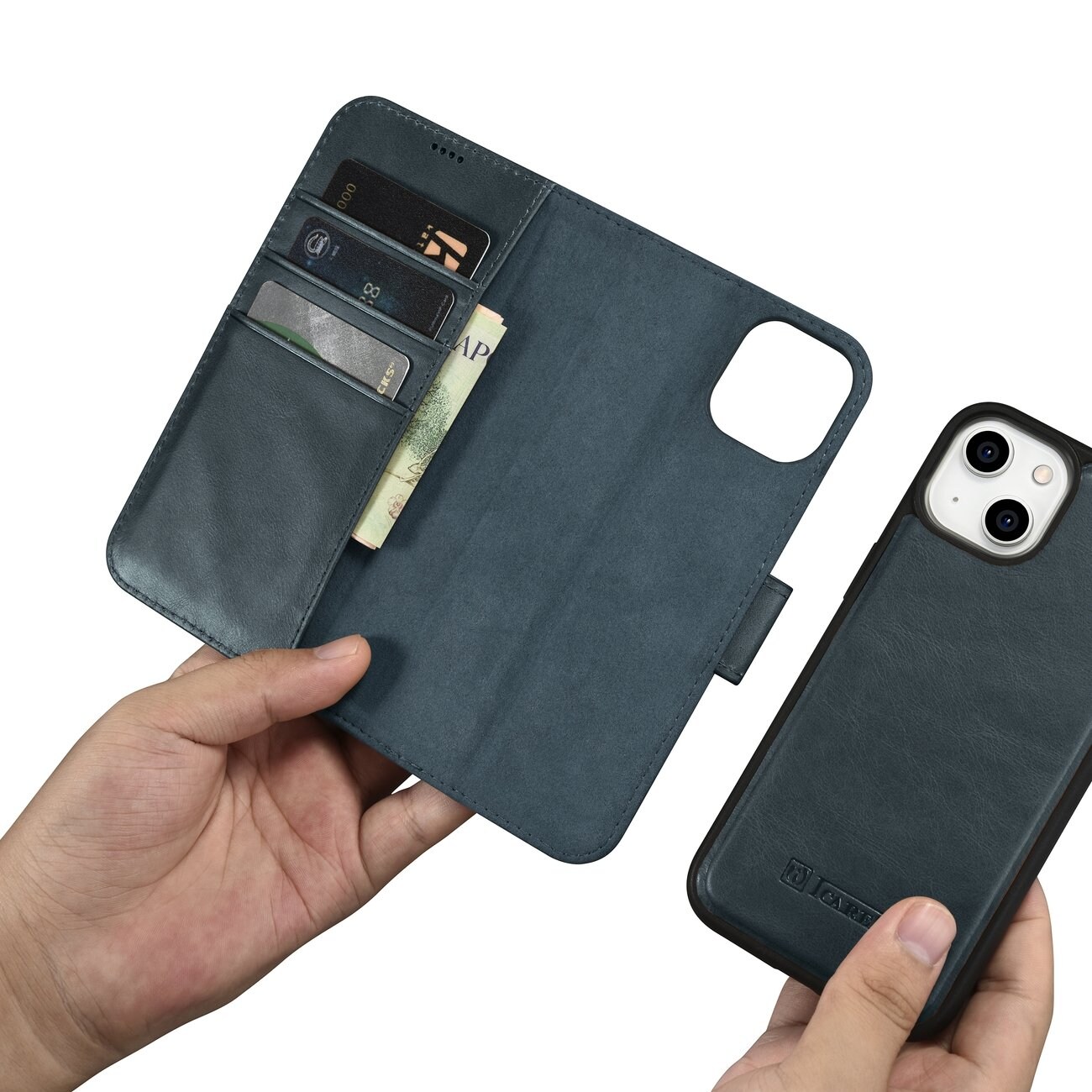 iCarer 2in1 Oil Wax Wallet Case for iPhone 14 Plus, Anti-RFID Leather Flip, Blue (WMI14220723-BU)