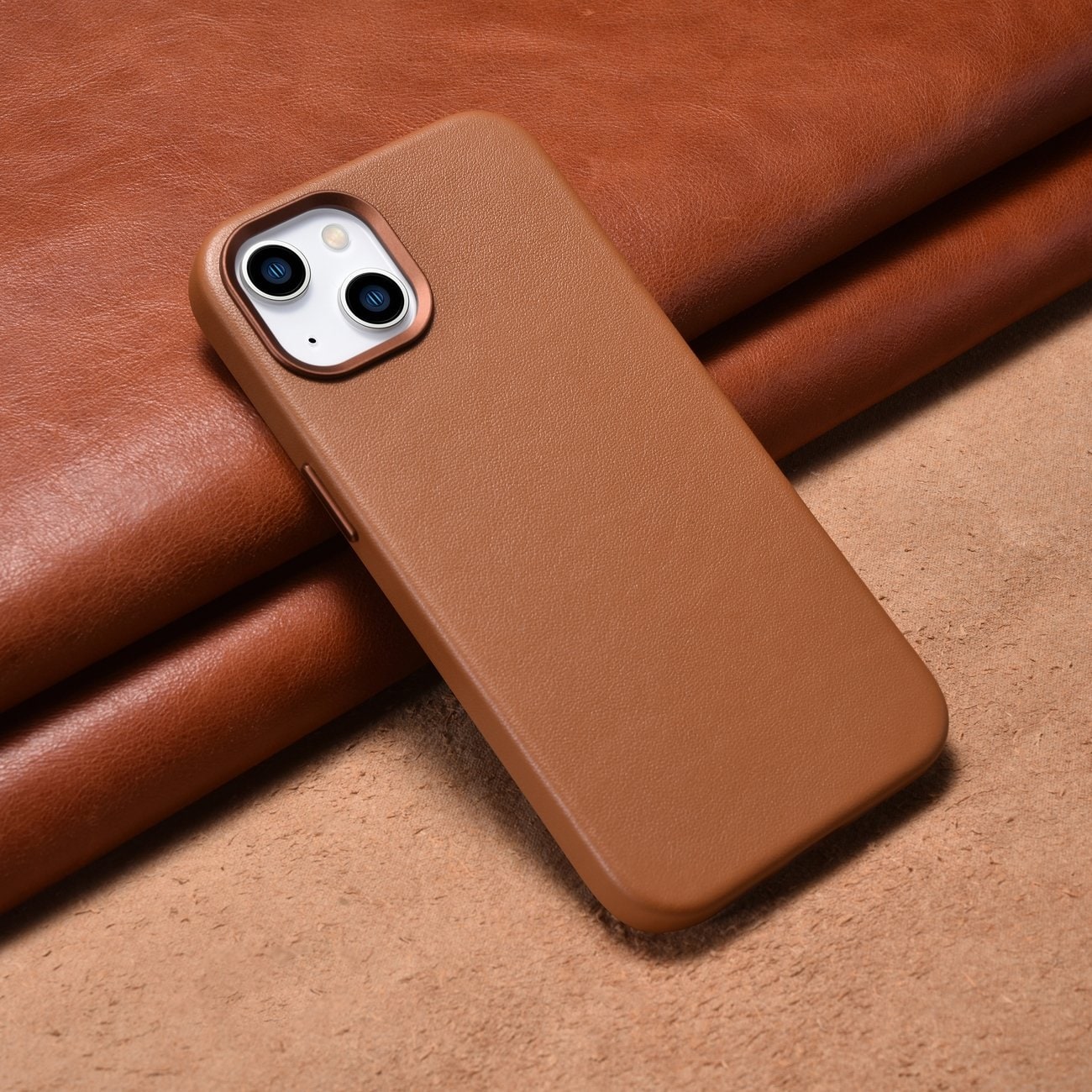 iCarer Case lærdeksel for iPhone 14 Plus Brown (MagSafe-kompatibel)