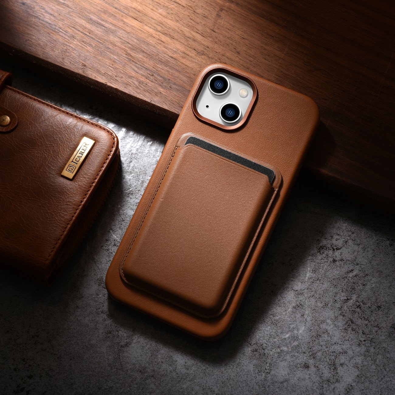 iCarer Case lærdeksel for iPhone 14 Plus Brown (MagSafe-kompatibel)