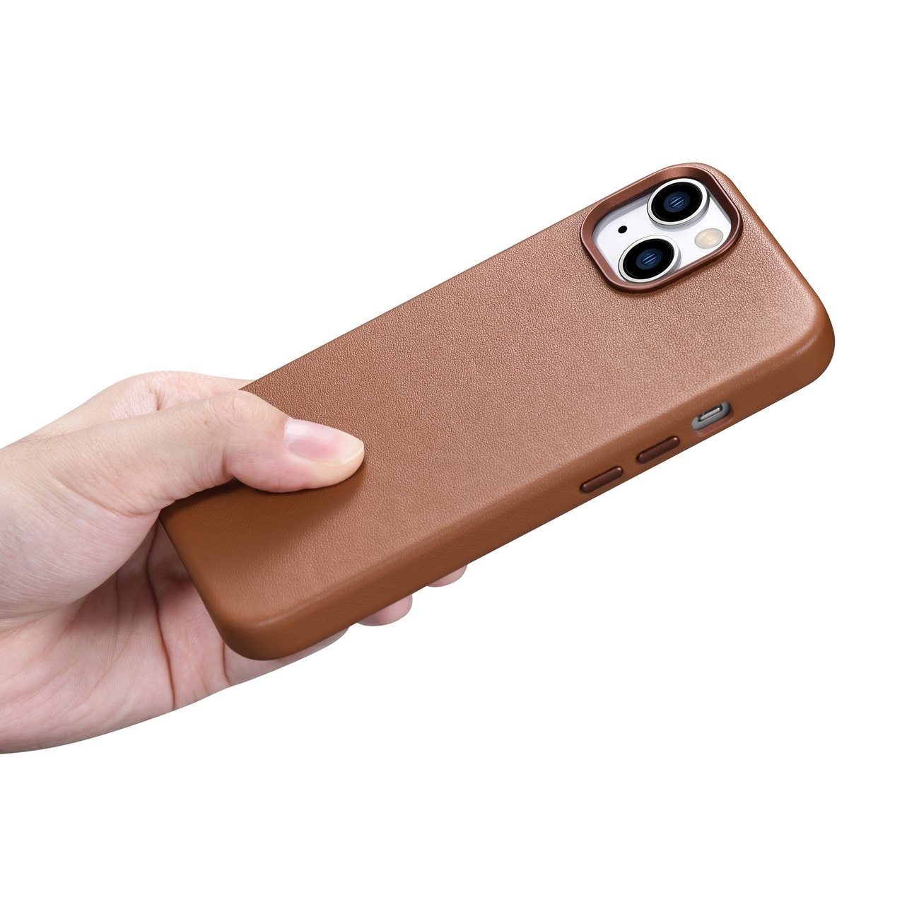 iCarer Case lærdeksel for iPhone 14 Plus Brown (MagSafe-kompatibel)