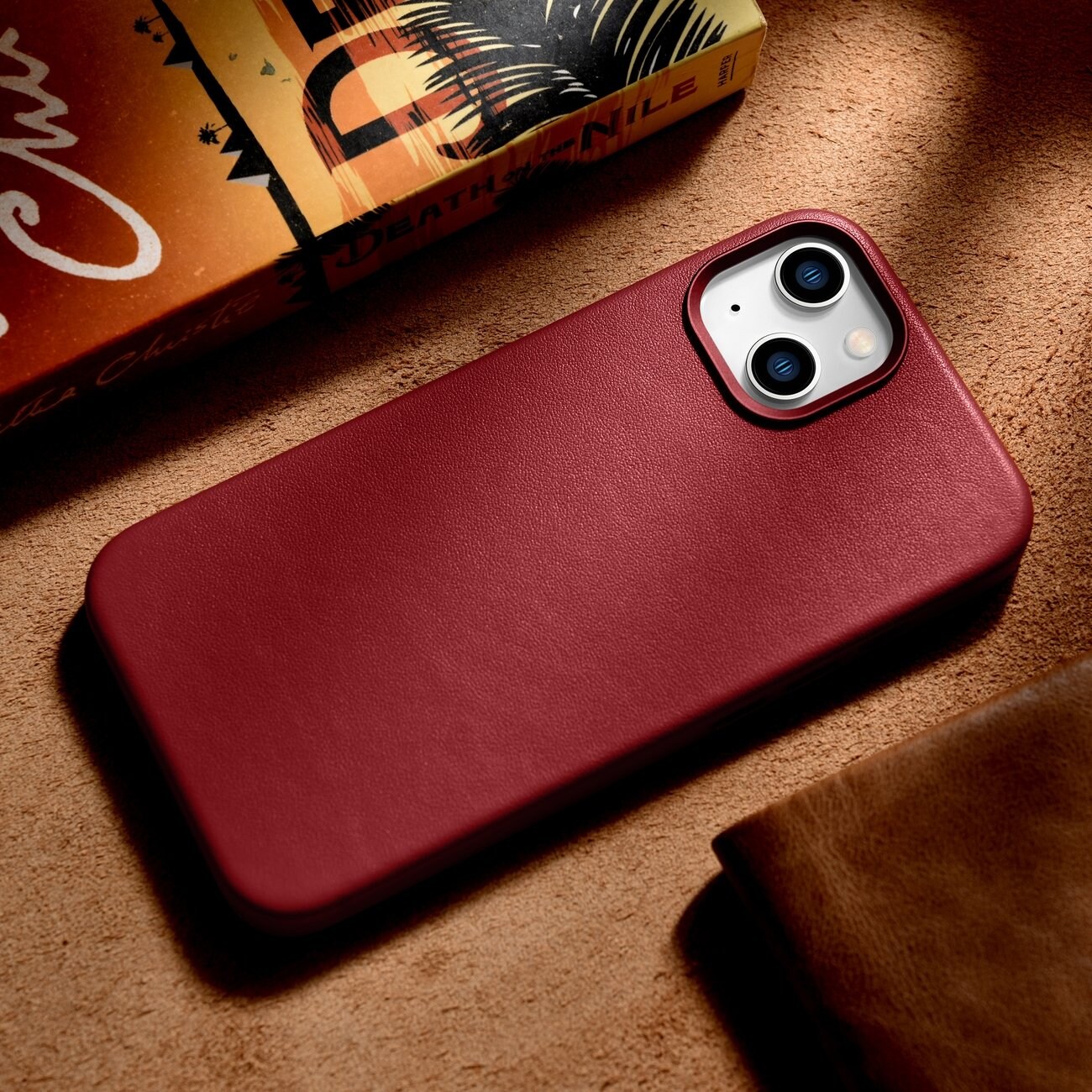 iCarer Case Skinnveske i naturskinn til iPhone 14 Plus rød (kompatibel med MagSafe)