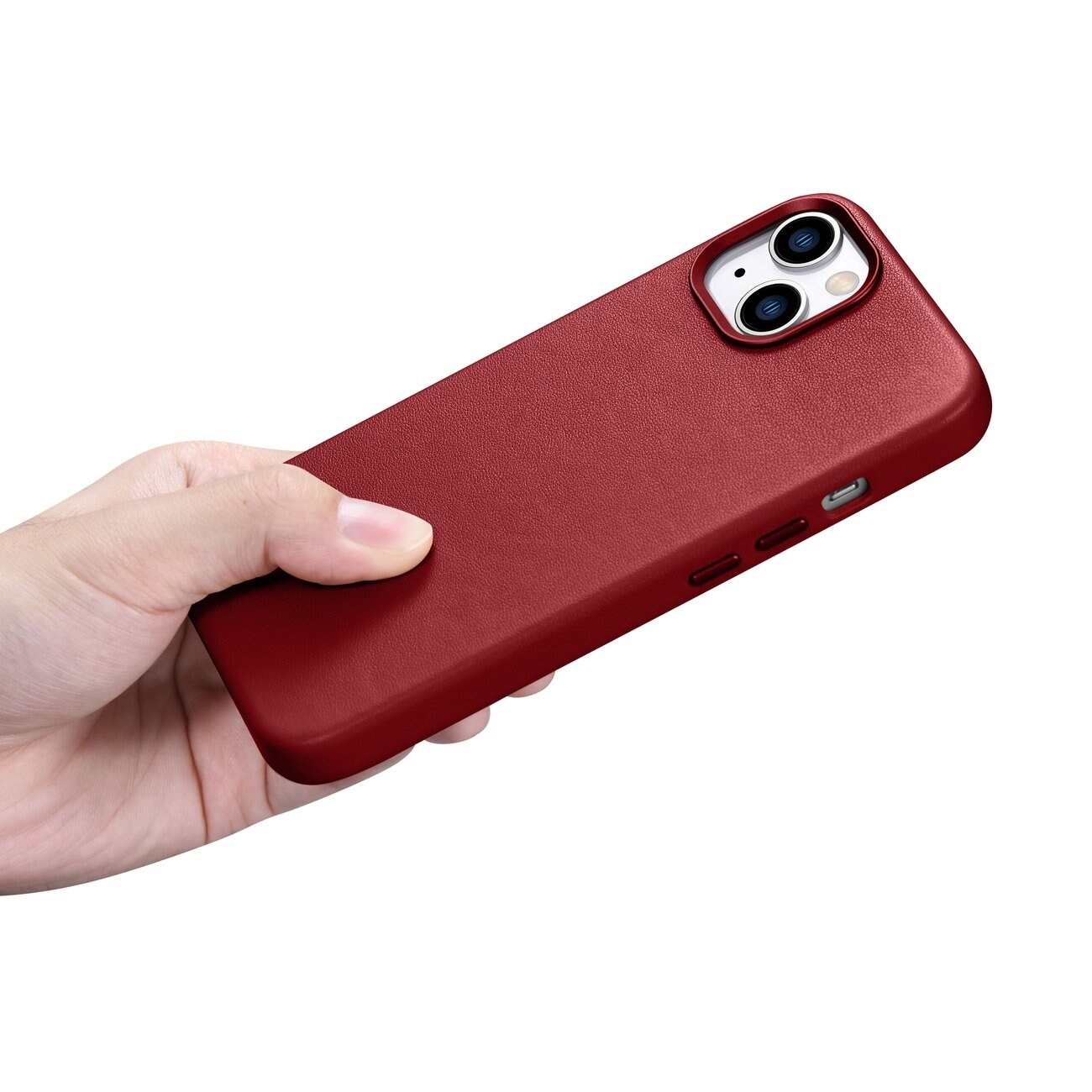 iCarer Case Skinnveske i naturskinn til iPhone 14 Plus rød (kompatibel med MagSafe)