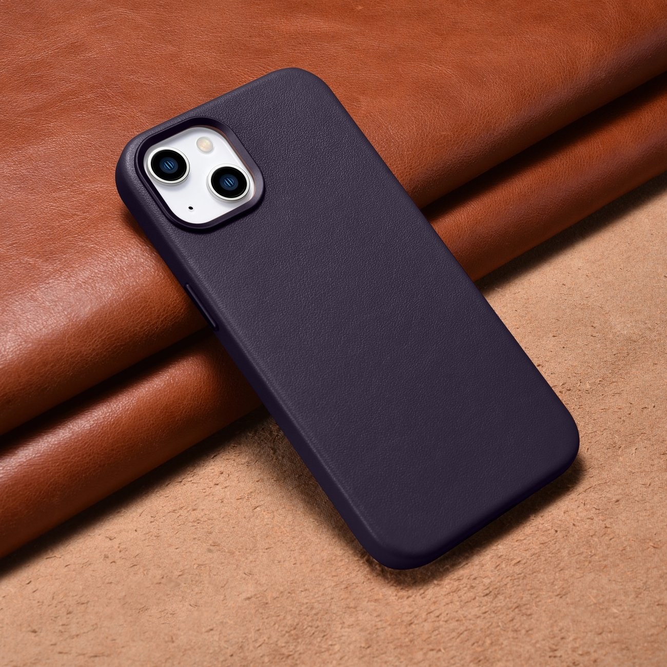 iCarer Case Leather Cover-etui for iPhone 14 Plus mørk lilla (MagSafe-kompatibel)