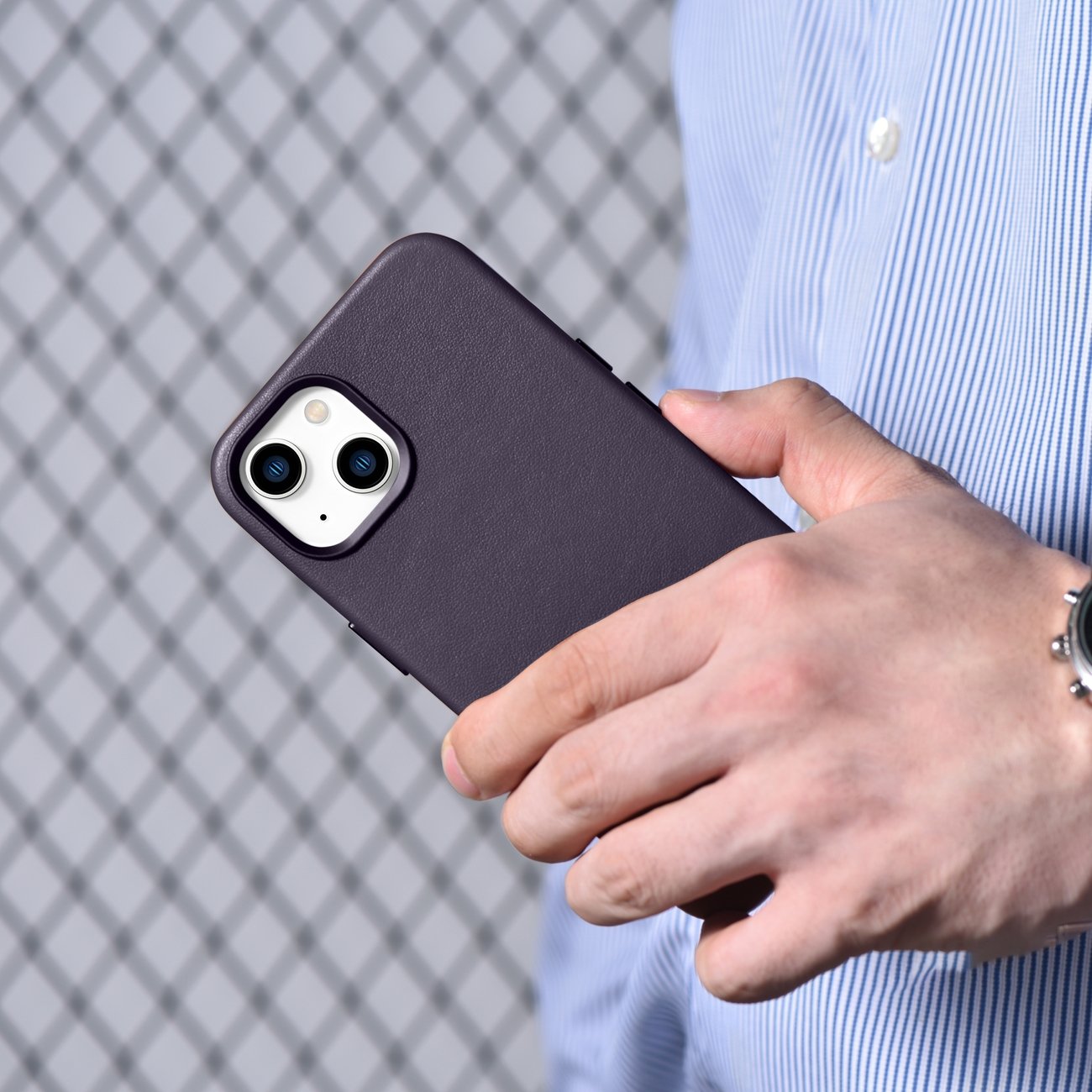 iCarer Case Leather Cover-etui for iPhone 14 Plus mørk lilla (MagSafe-kompatibel)