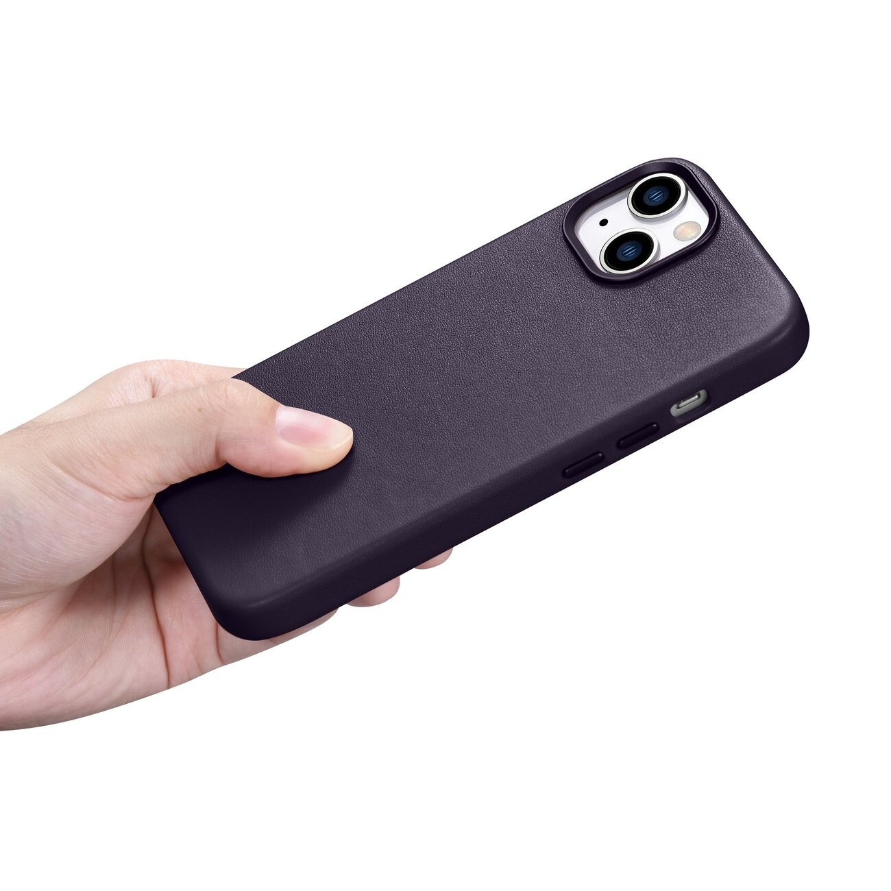 iCarer Case Leather Cover-etui for iPhone 14 Plus mørk lilla (MagSafe-kompatibel)