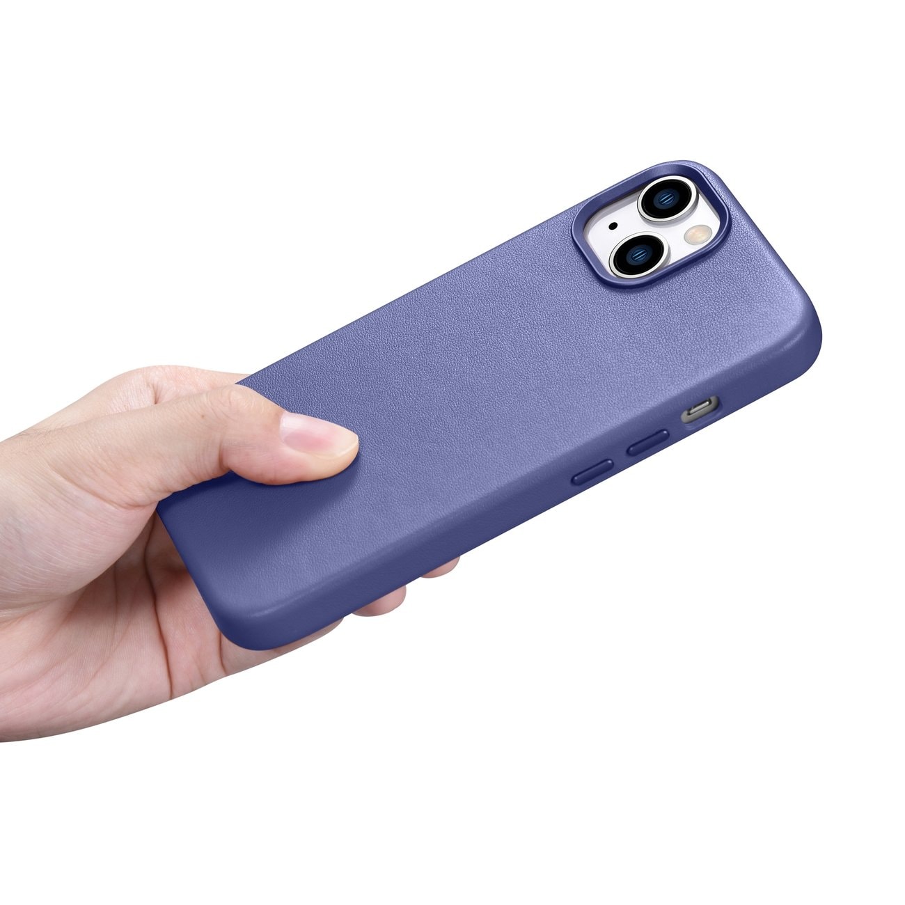 iCarer-etui i lærdeksel i ekte lær iPhone 14 Plus lys lilla (MagSafe-kompatibel)