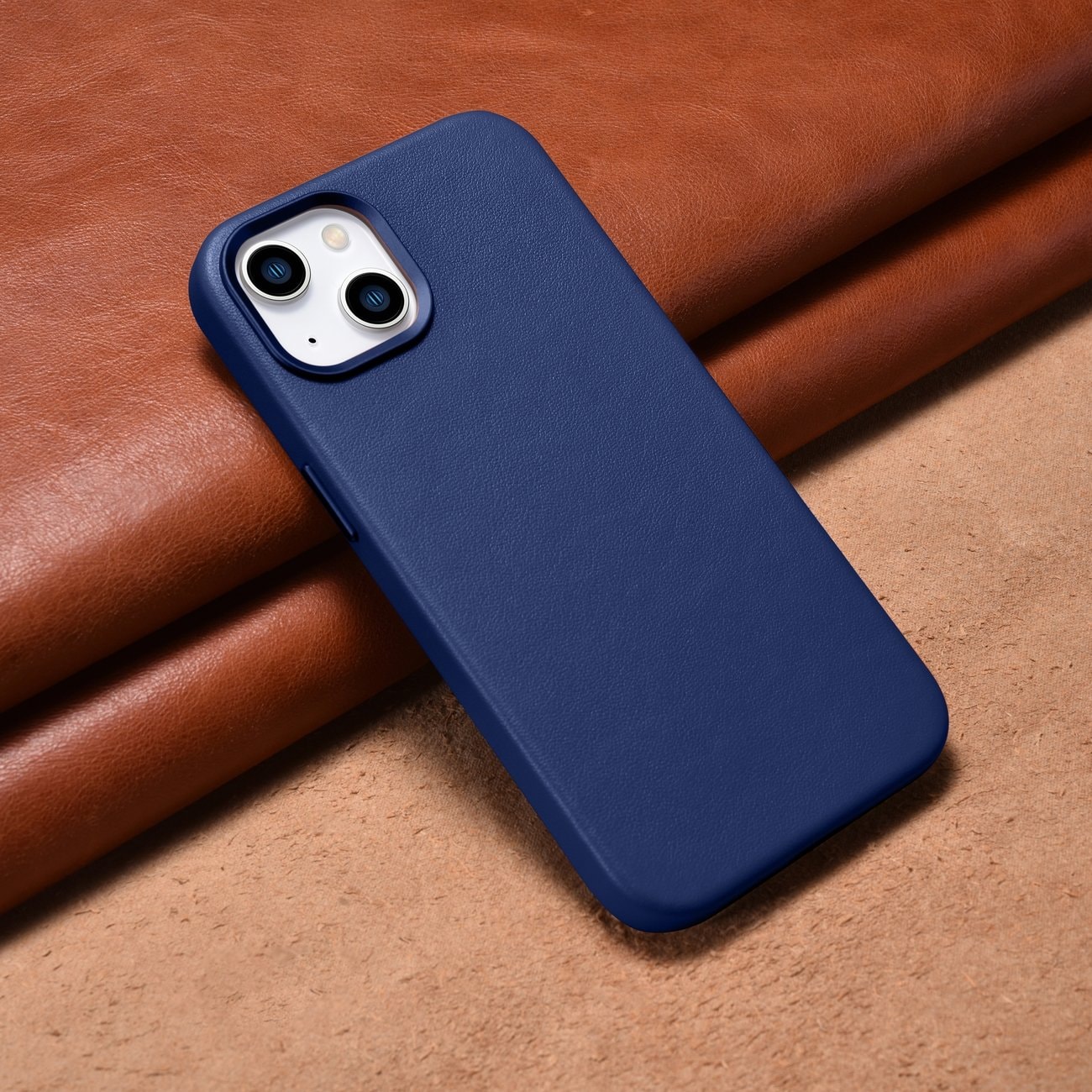 iCarer Case Leather cover for iPhone 14 Plus ekte lærveske blå (kompatibel med MagSafe)