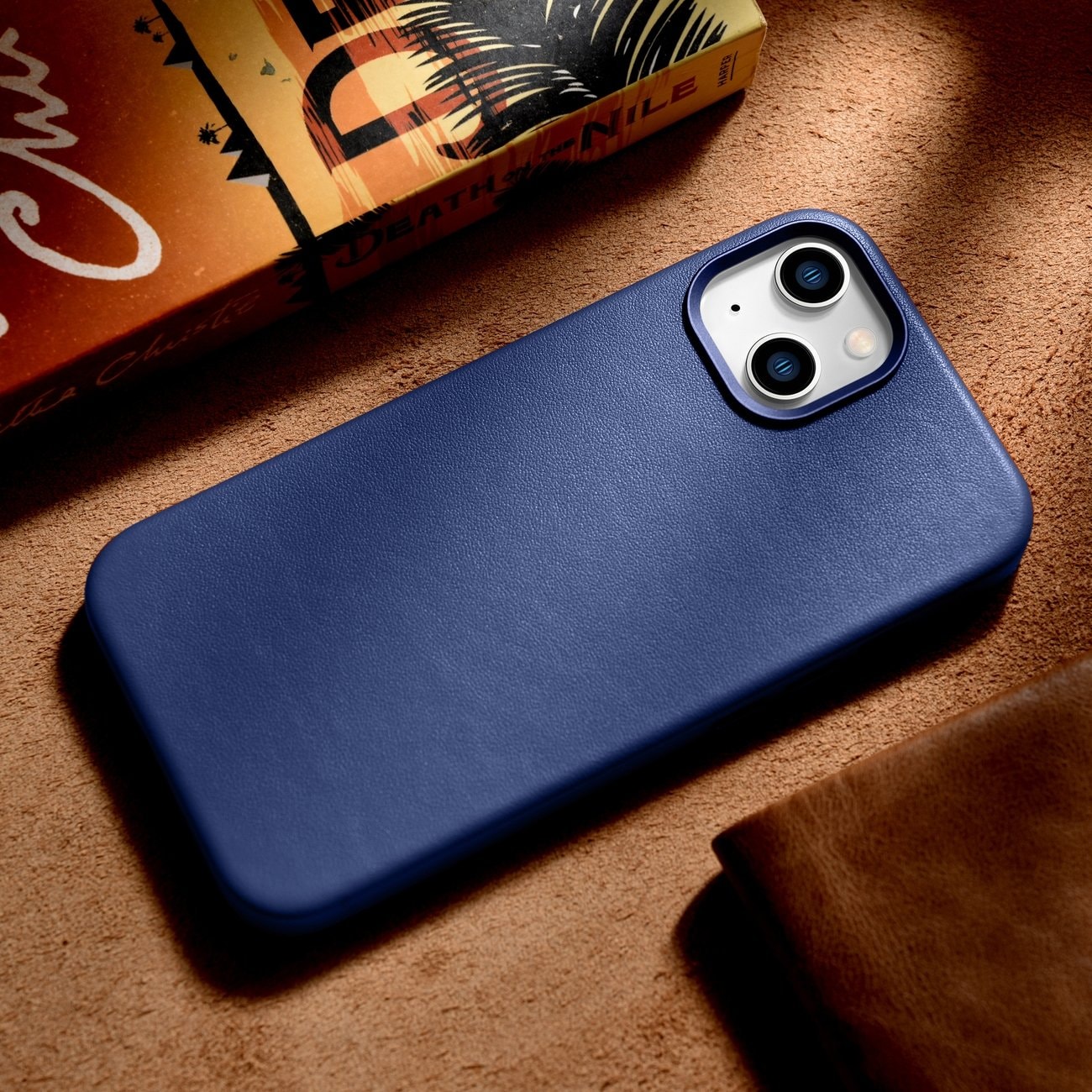 iCarer Case Leather cover for iPhone 14 Plus ekte lærveske blå (kompatibel med MagSafe)