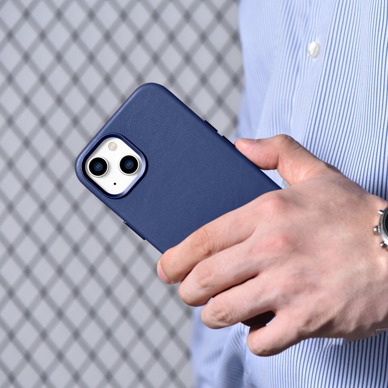 iCarer Case Leather cover for iPhone 14 Plus ekte lærveske blå (kompatibel med MagSafe)