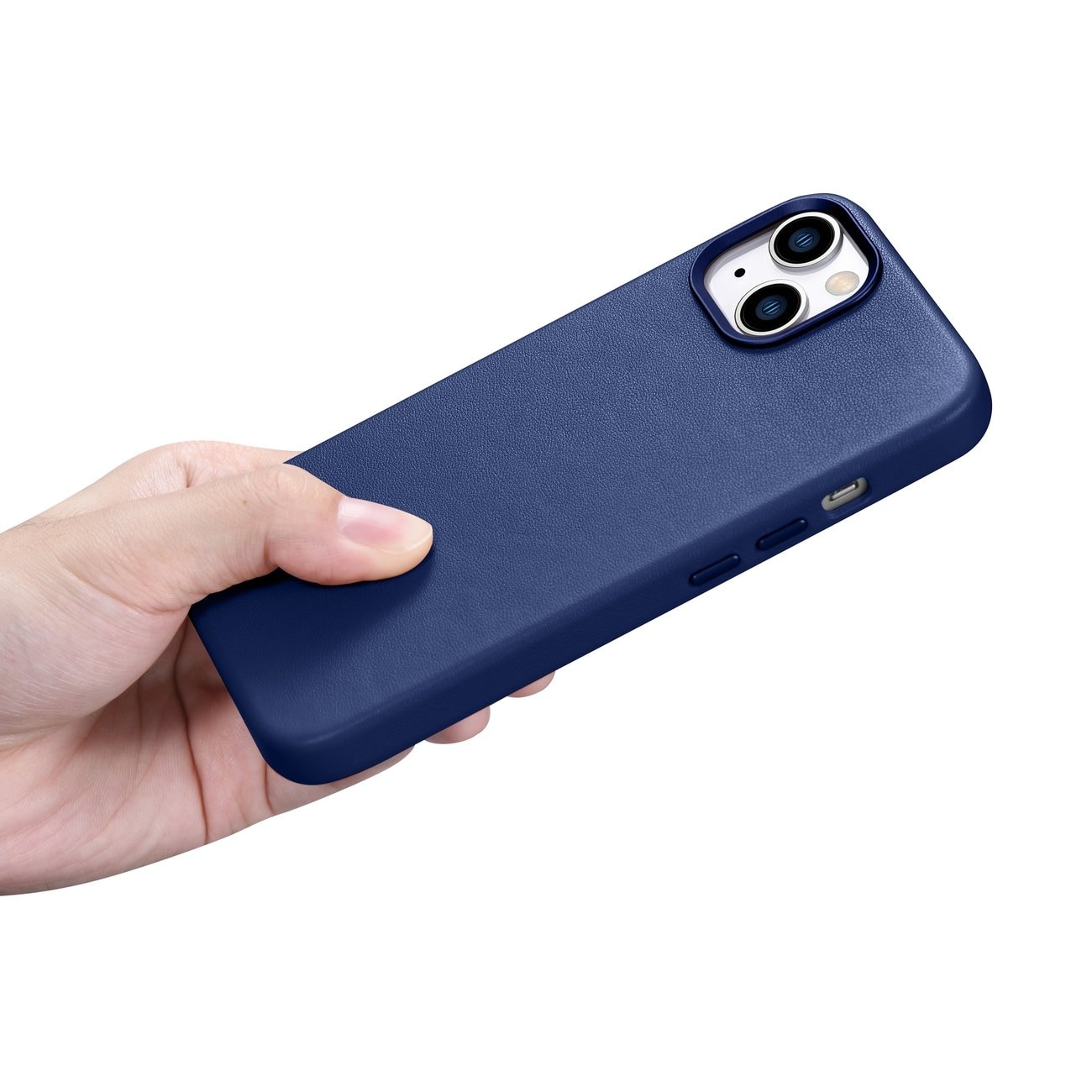 iCarer Case Leather cover for iPhone 14 Plus ekte lærveske blå (kompatibel med MagSafe)