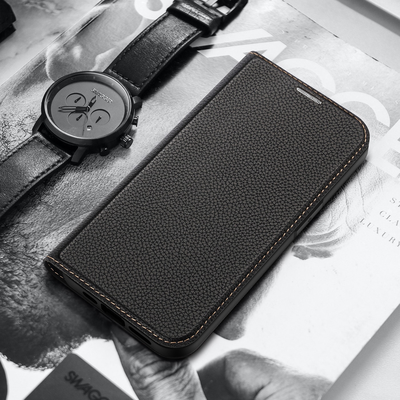 Dux Ducis Skin X2-etui for iPhone 14 Plus-etui med magnetisk klaff svart