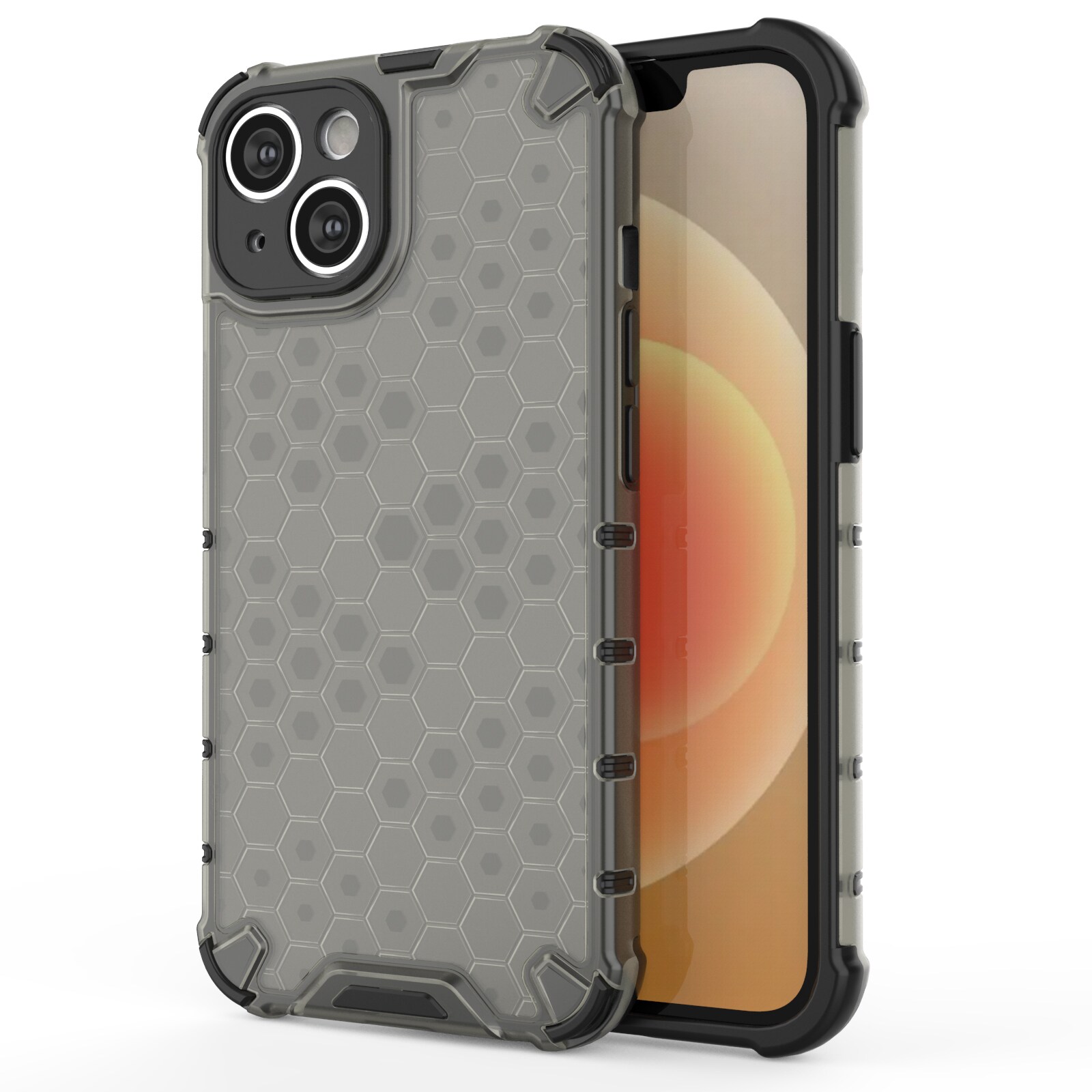 Honeycomb-etui for iPhone 14 pansret hybriddeksel svart