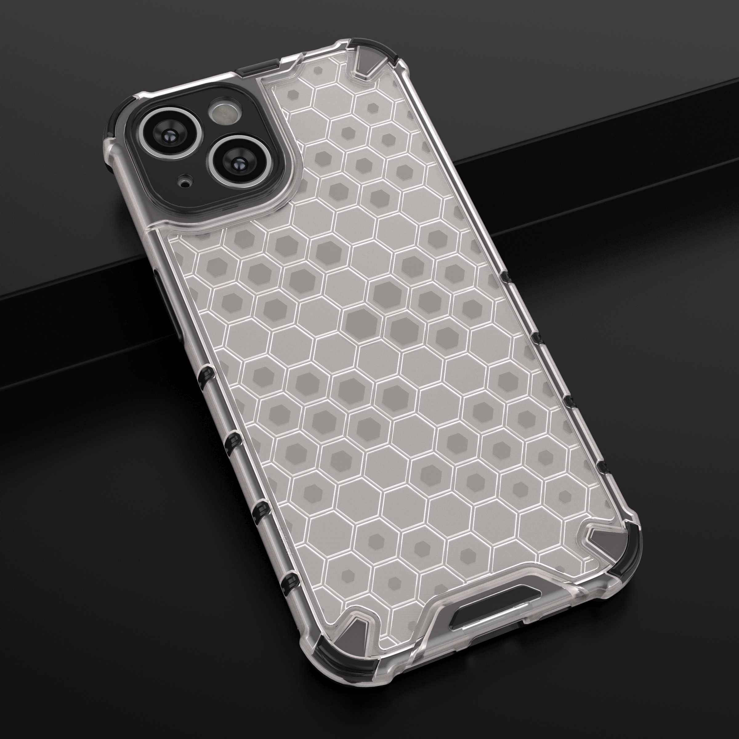 Honeycomb-etui for iPhone 14 pansret hybriddeksel svart
