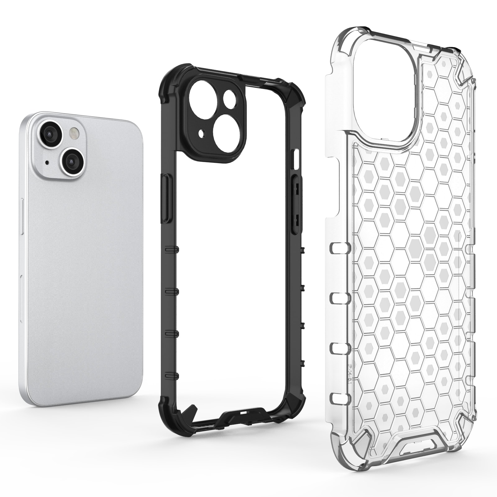 Honeycomb-etui for iPhone 14 pansret hybriddeksel svart