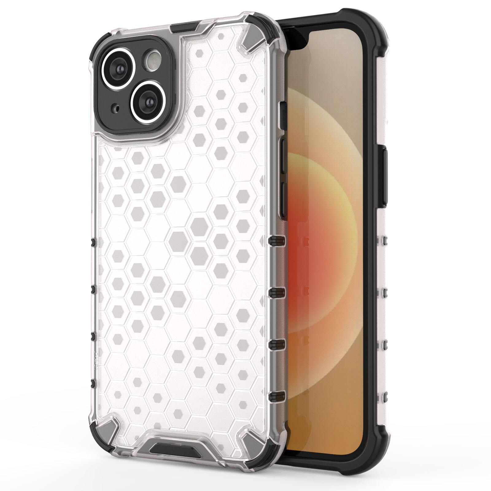 Honeycomb-etui for iPhone 14 pansret hybriddeksel gjennomsiktig