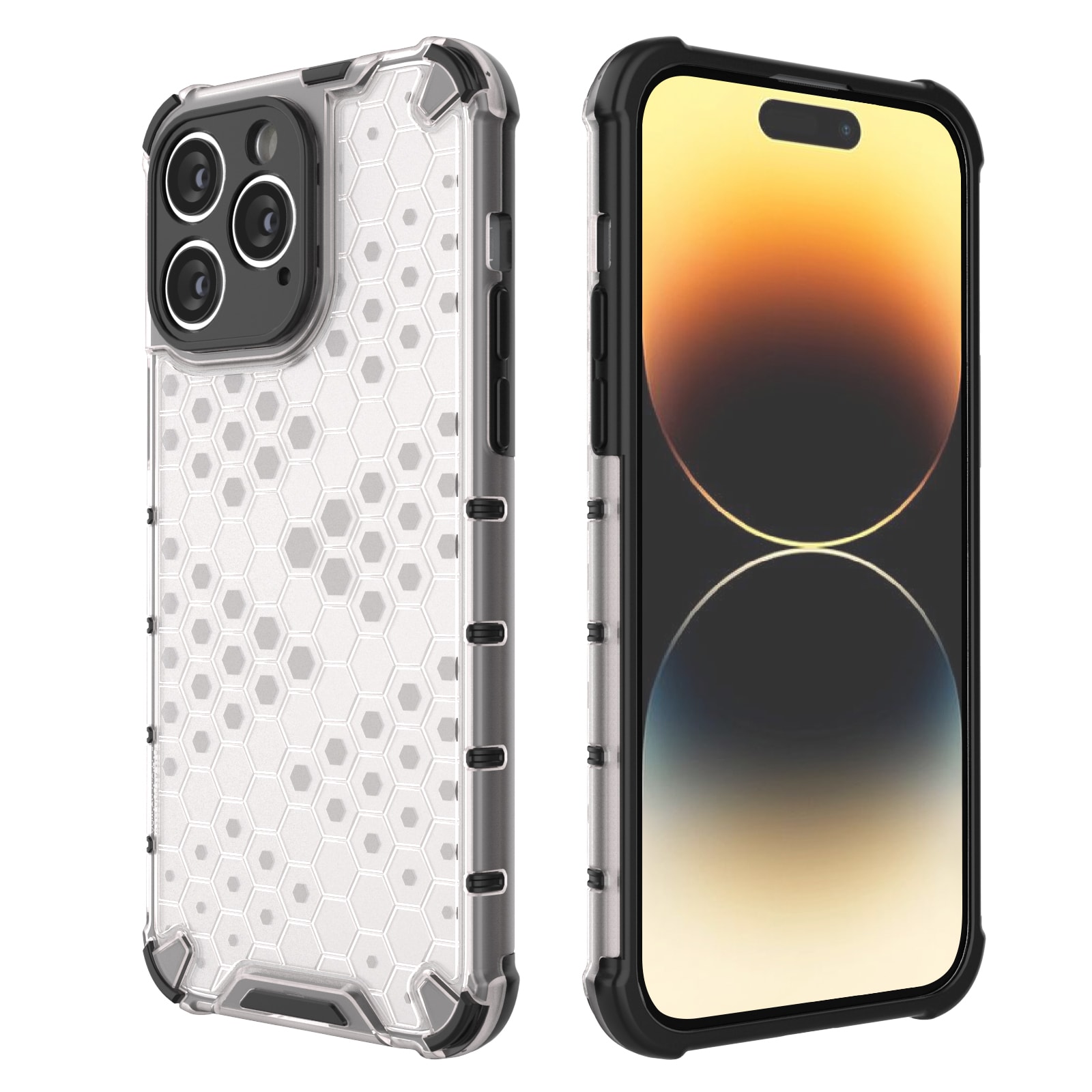Honeycomb-etui for iPhone 14 Pro pansret hybriddeksel svart