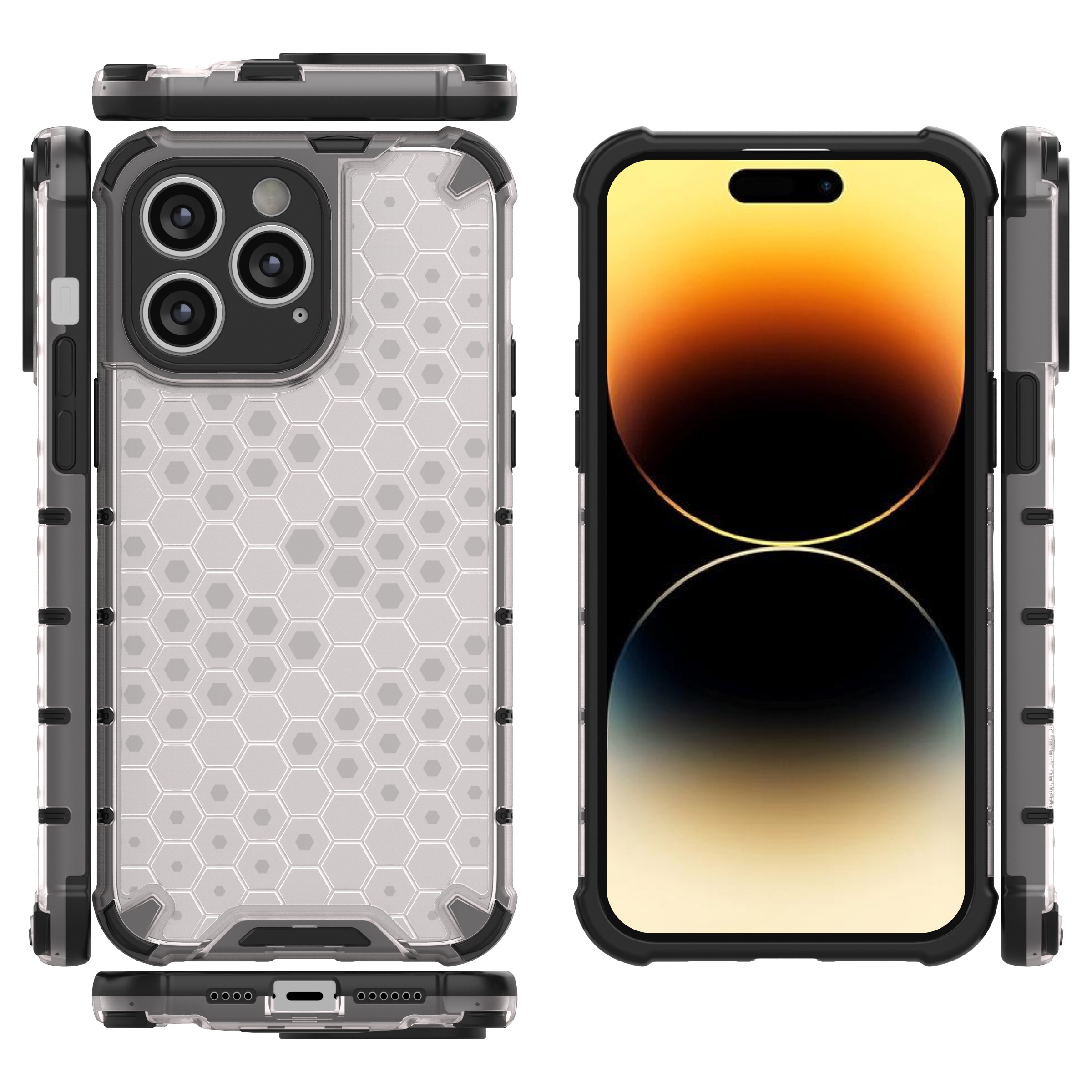 Honeycomb-etui for iPhone 14 Pro pansret hybriddeksel svart